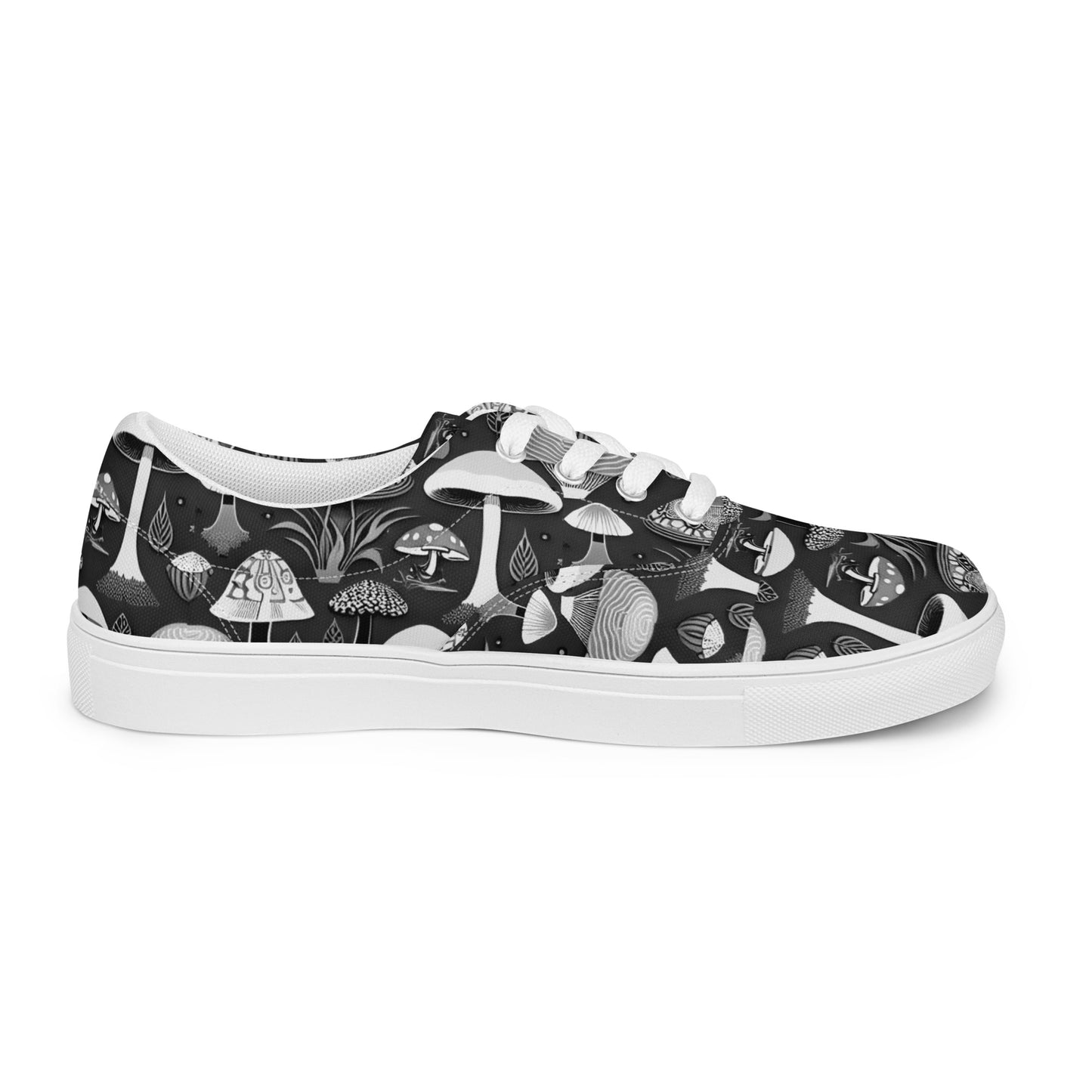 Whimsical Mushrooms in B&W Men’s lace-up canvas shoes