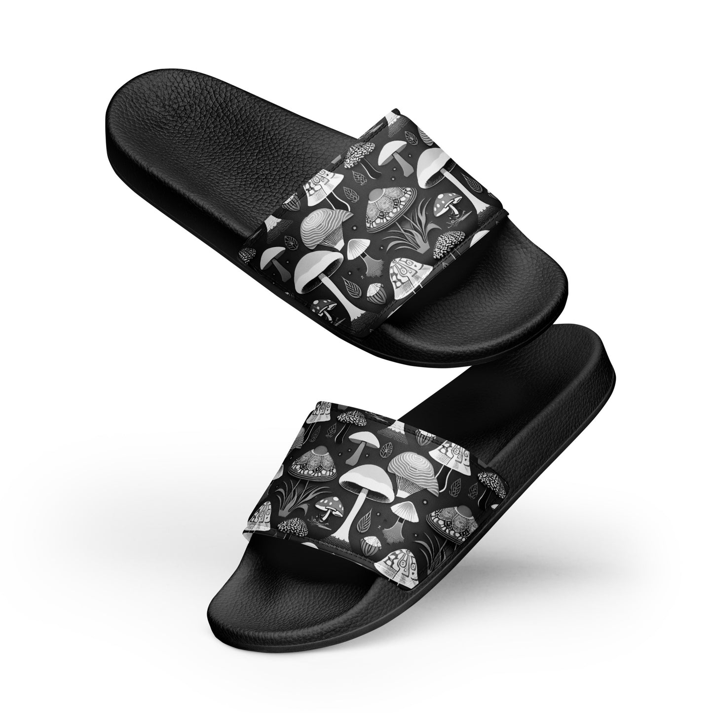 Whimsical Mushrooms in B&W Men’s slides