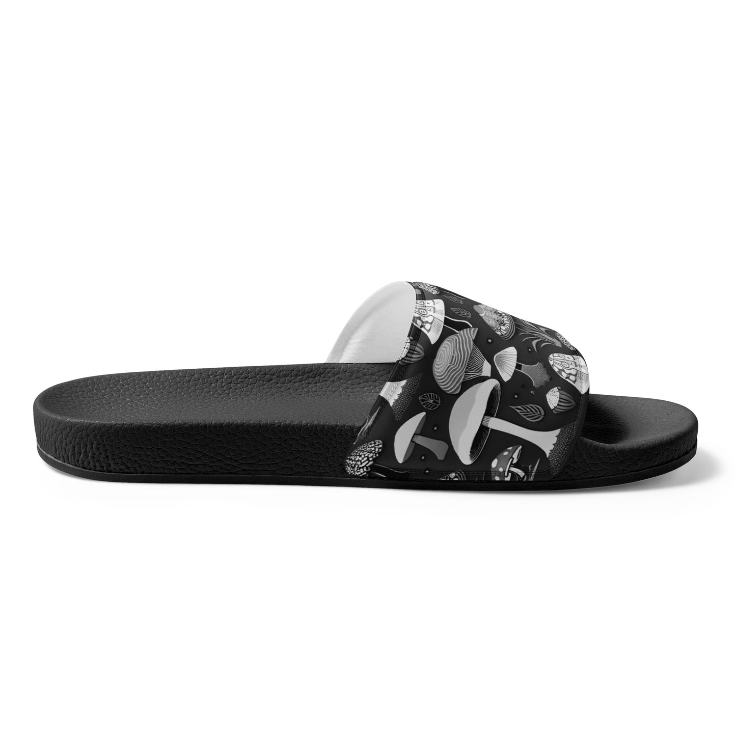 Whimsical Mushrooms in B&W Men’s slides