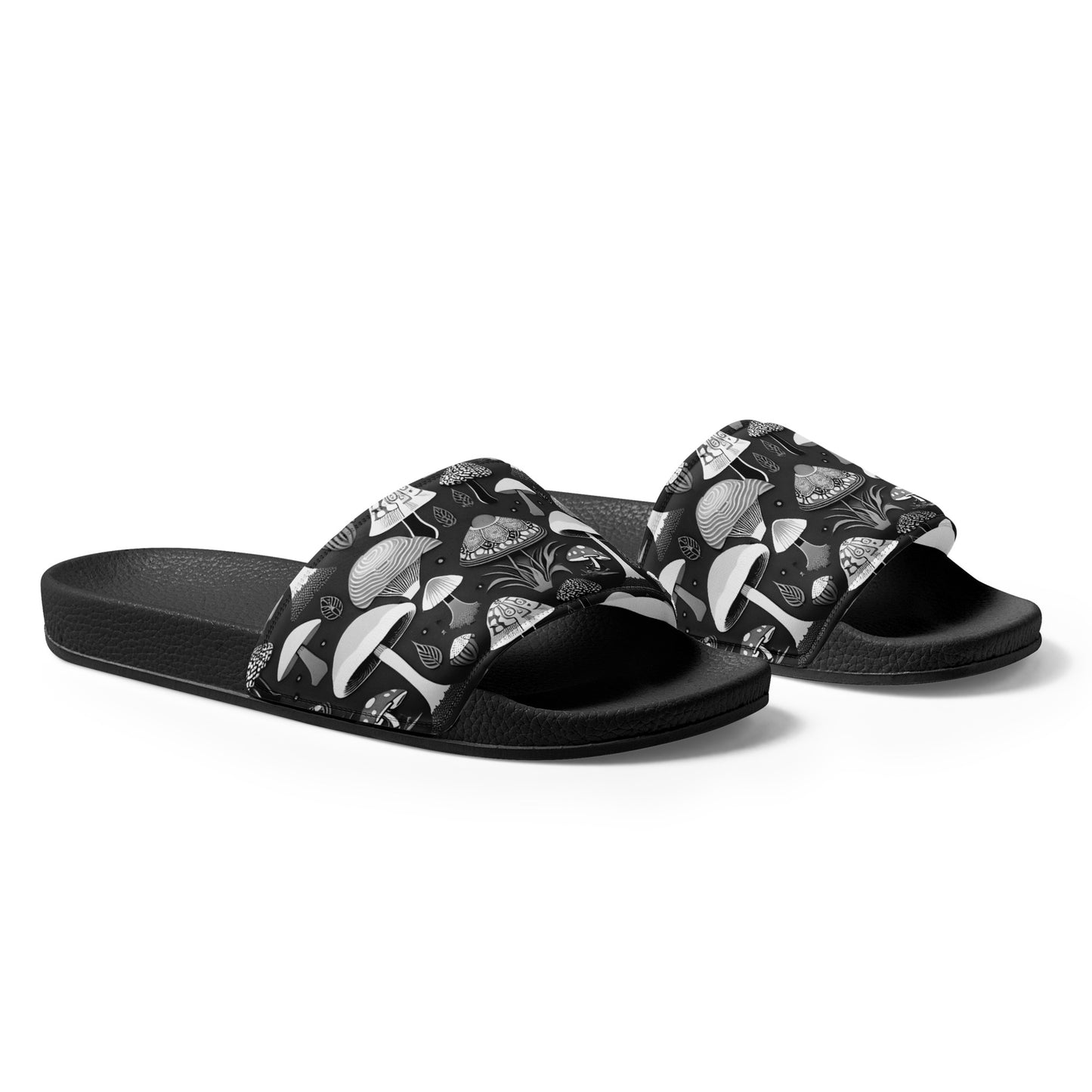 Whimsical Mushrooms in B&W Men’s slides