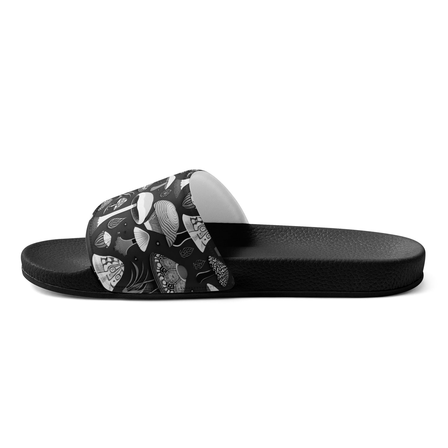 Whimsical Mushrooms in B&W Men’s slides