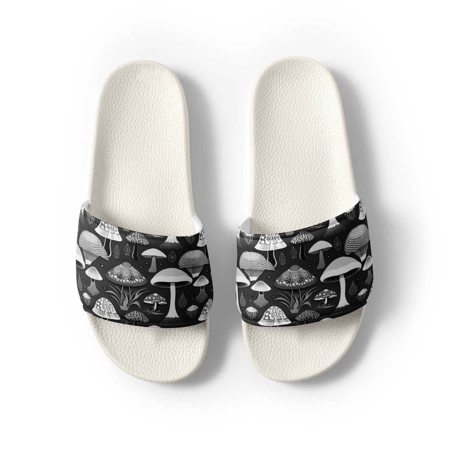 Whimsical Mushrooms in B&W Men’s slides