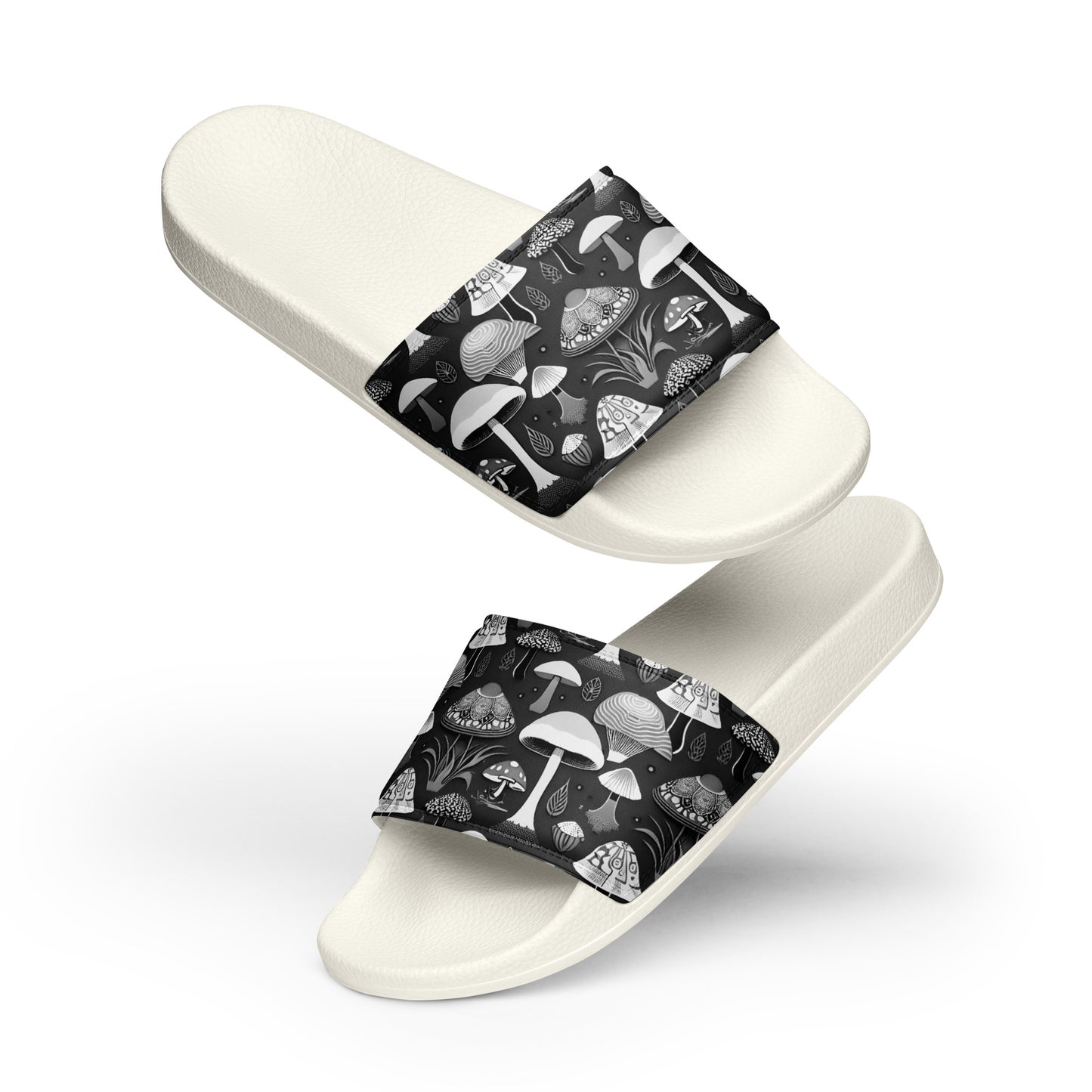 Whimsical Mushrooms in B&W Men’s slides