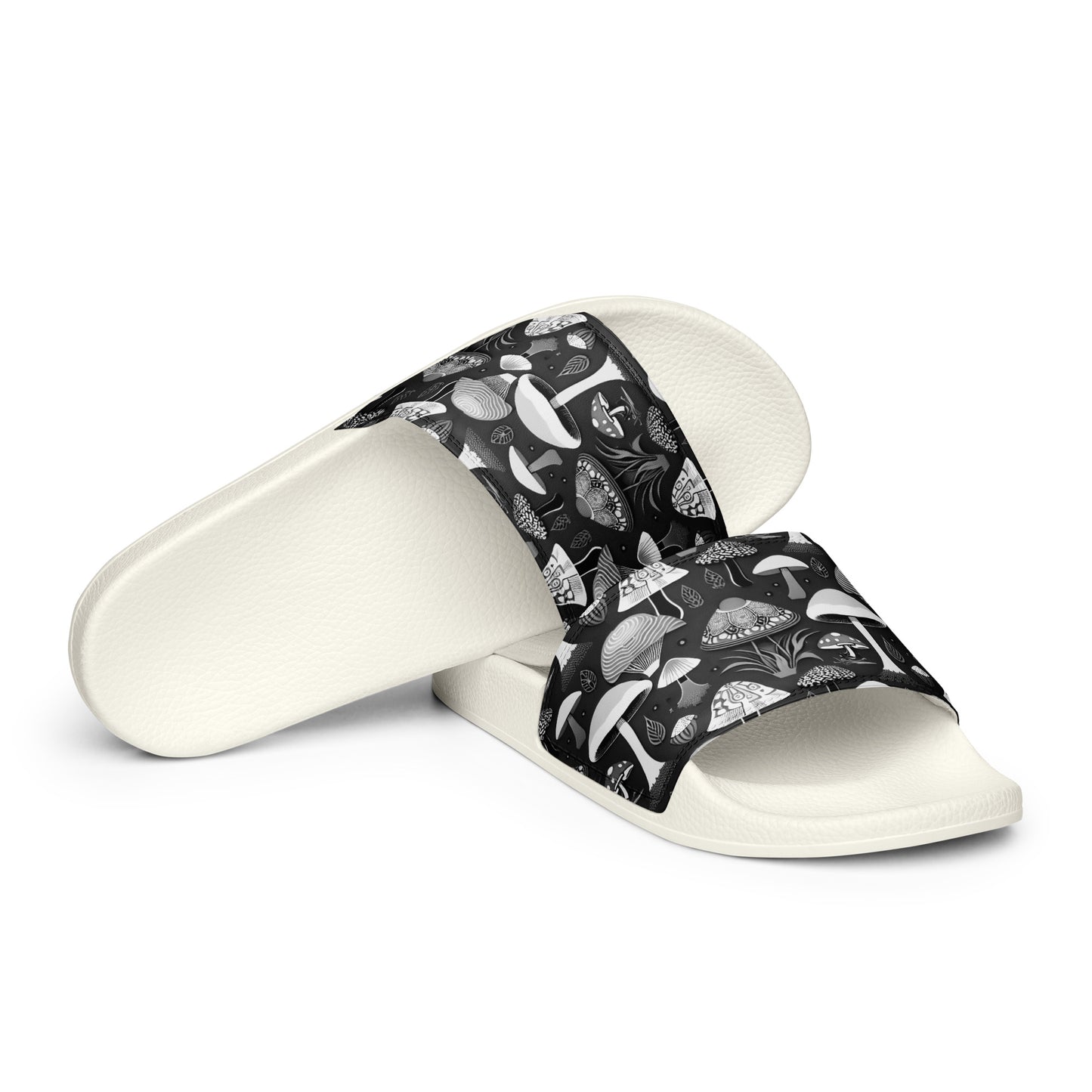 Whimsical Mushrooms in B&W Men’s slides