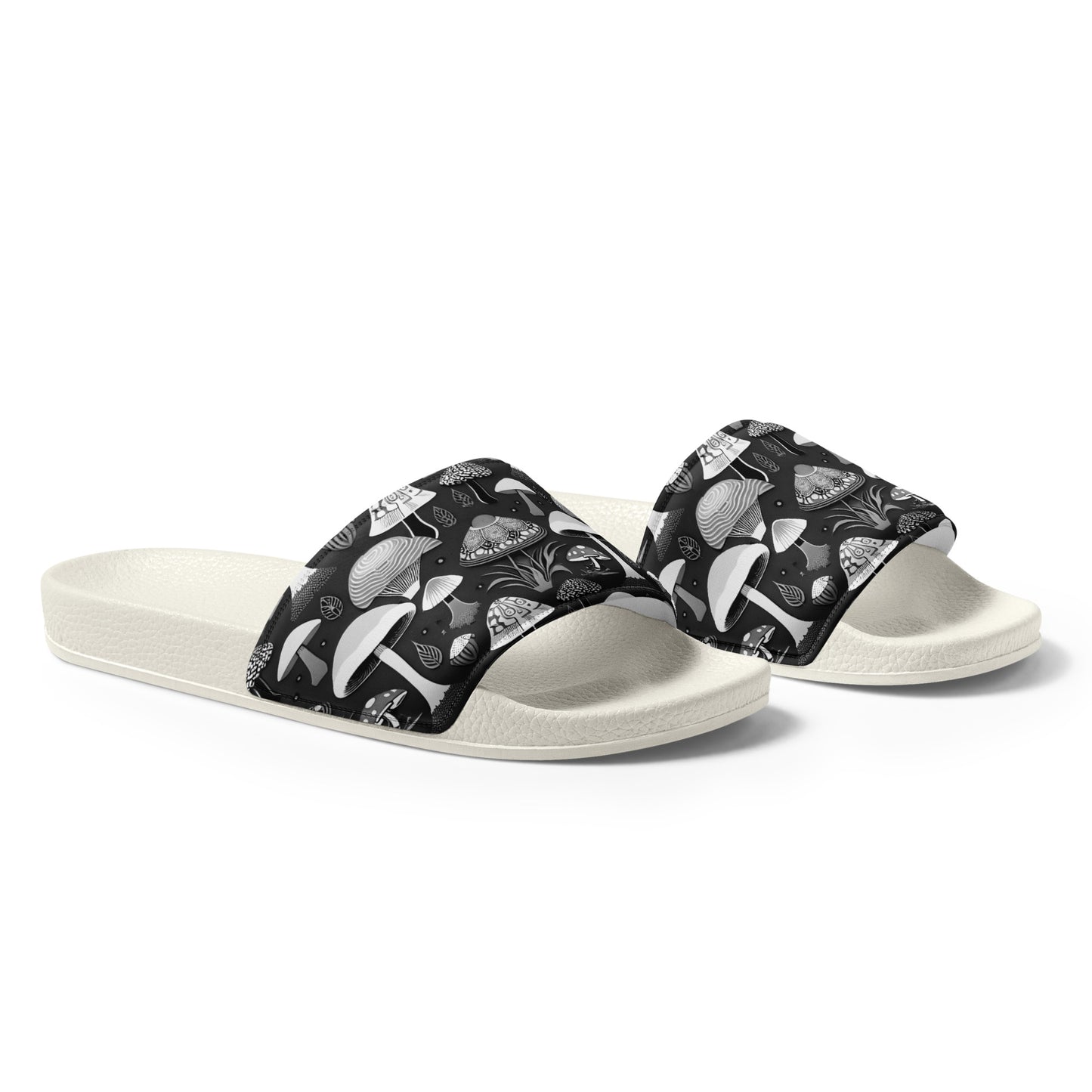 Whimsical Mushrooms in B&W Men’s slides