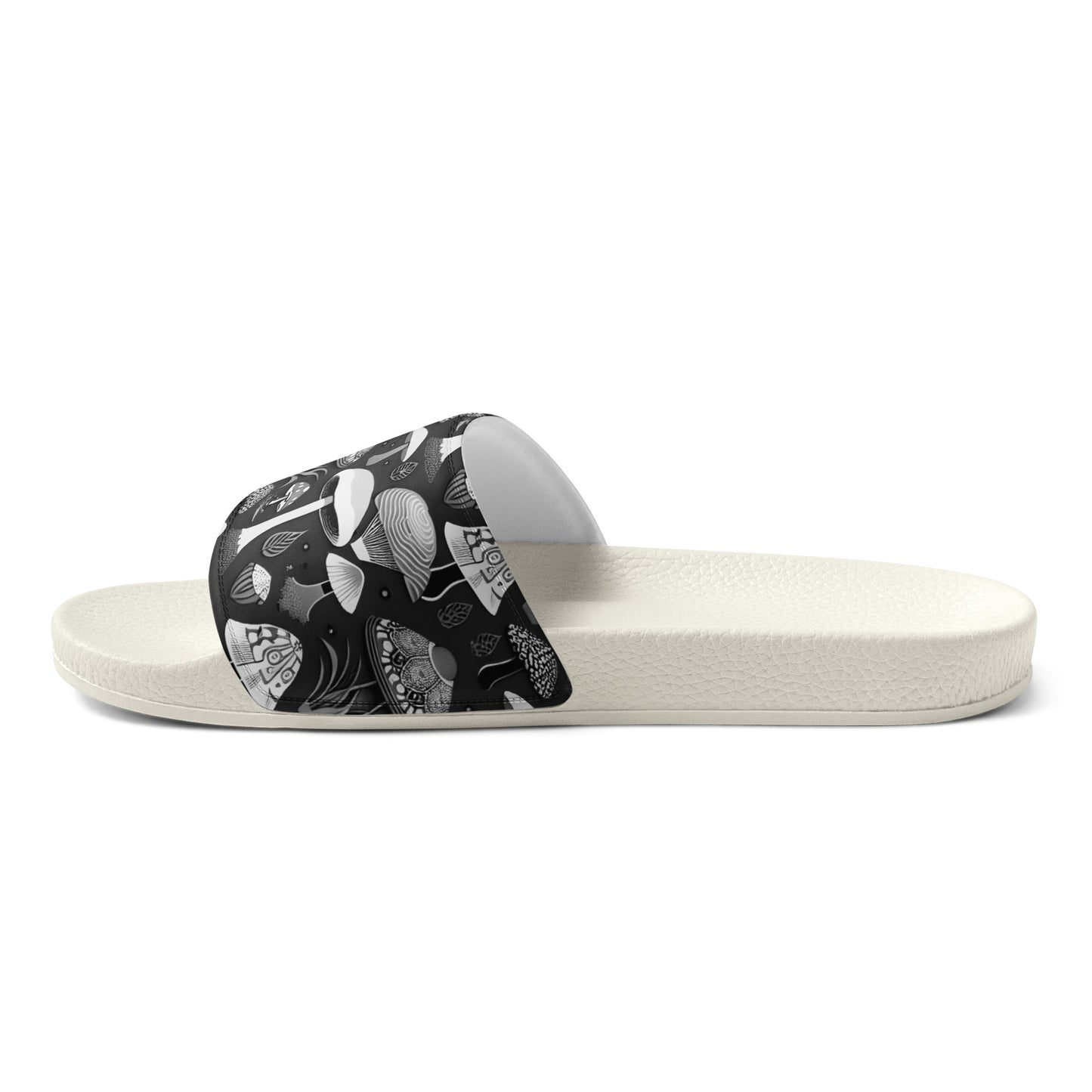 Whimsical Mushrooms in B&W Men’s slides