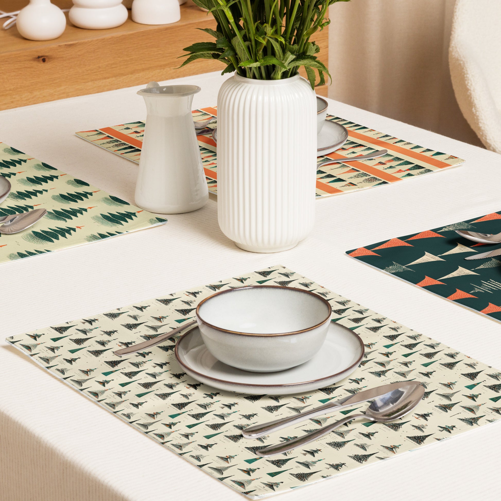 Festive Placemats on a table with table settings