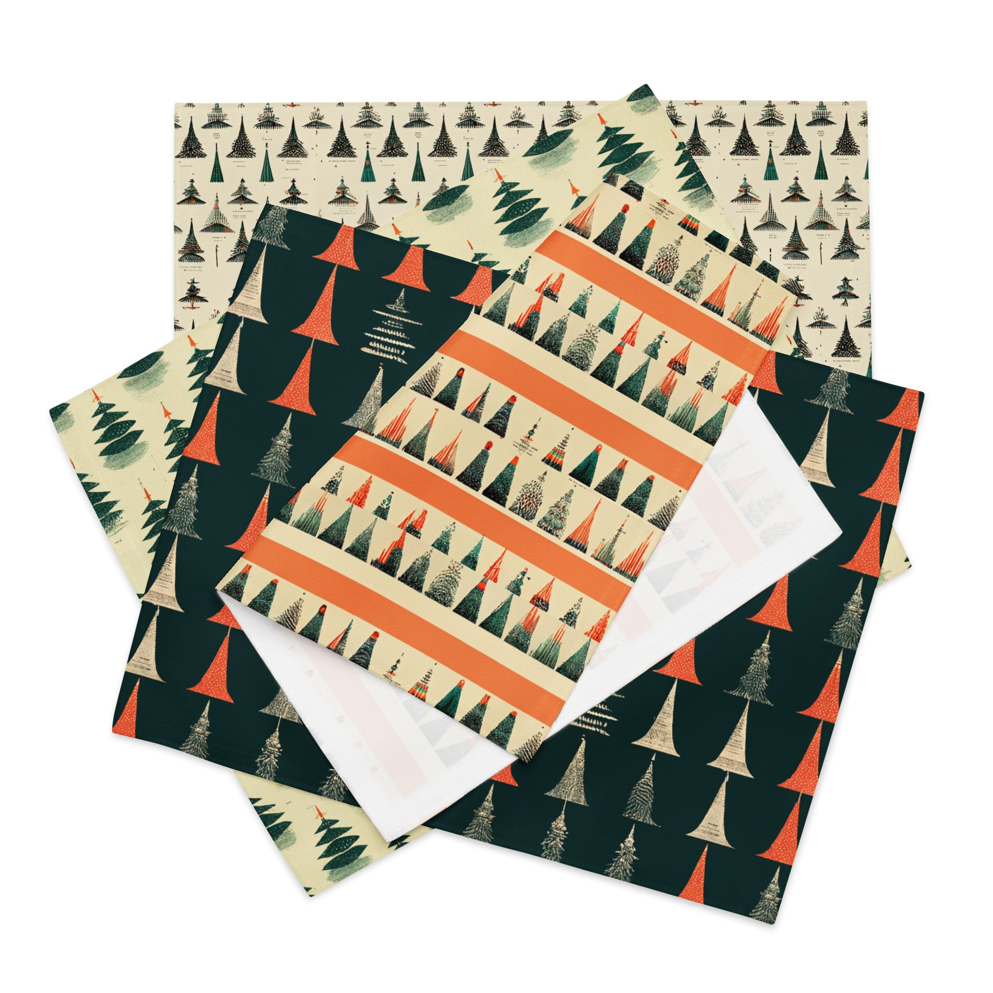 Image showing 4 placemats whichcome with order. They are printed with a festive and colorful design on one side.