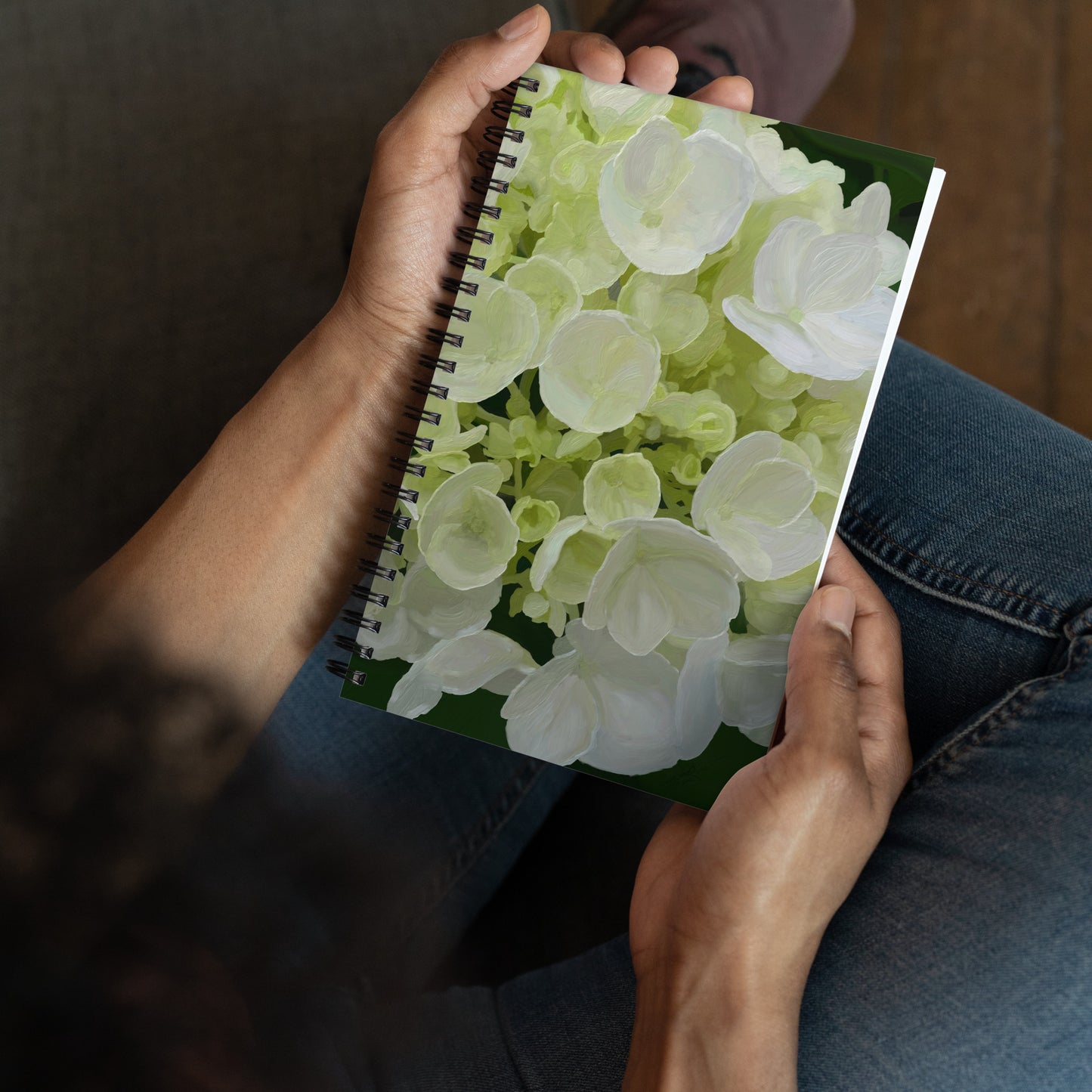 Jose’s White Hydrangea Spiral notebook