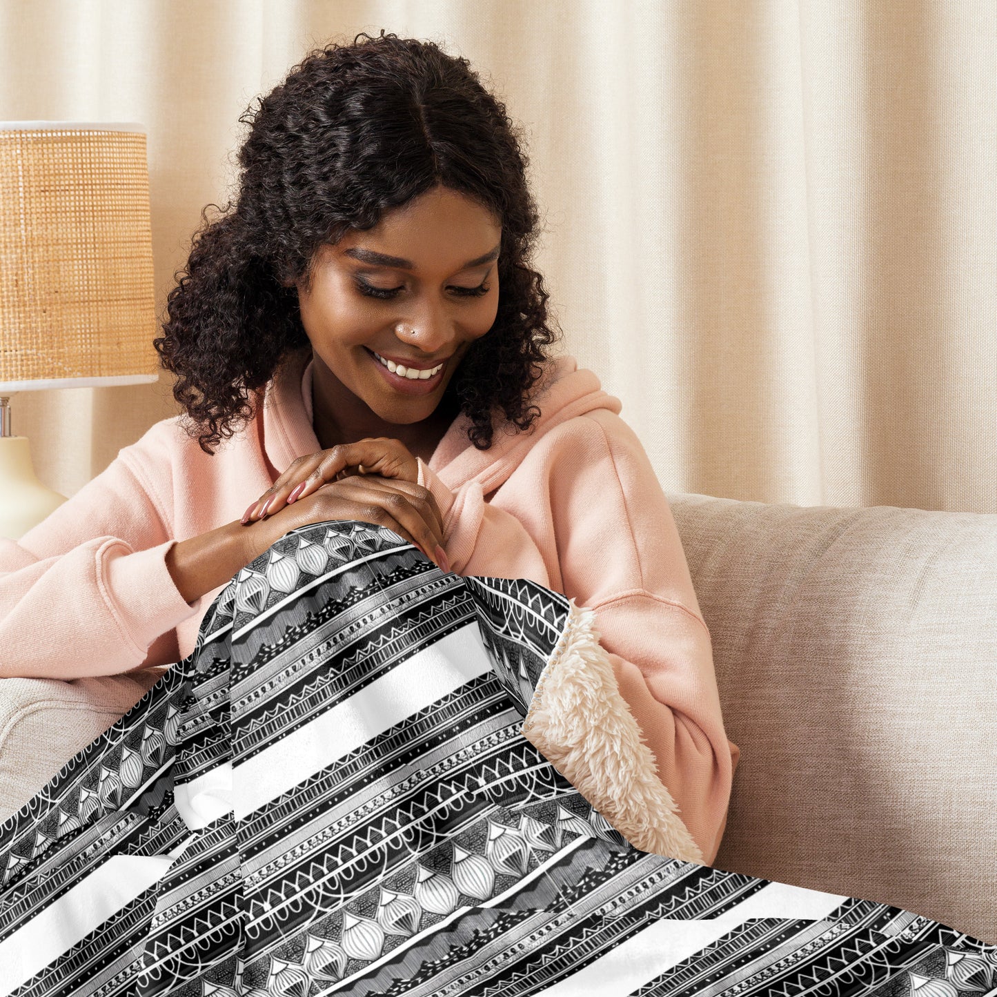 Monochrome Lanterns Sherpa blanket