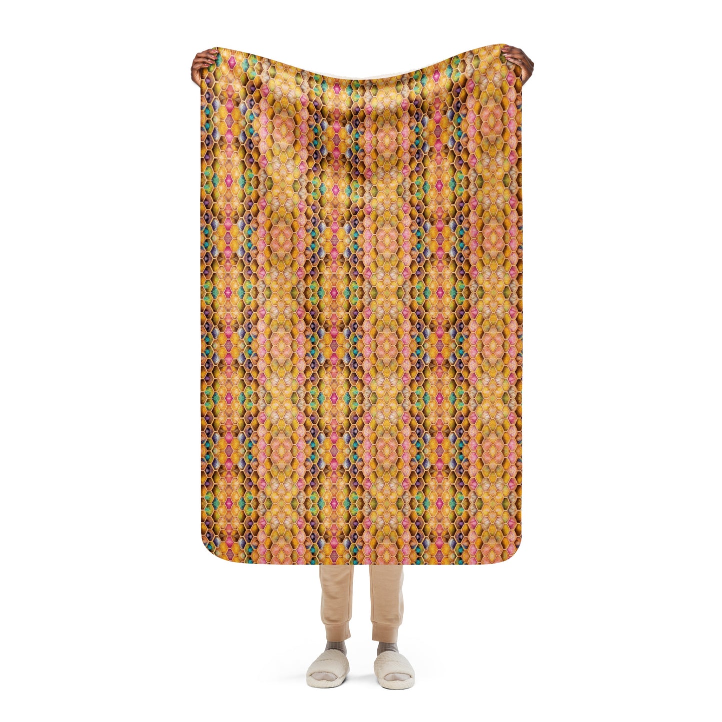 Rainbow Hive Radiance Sherpa blanket