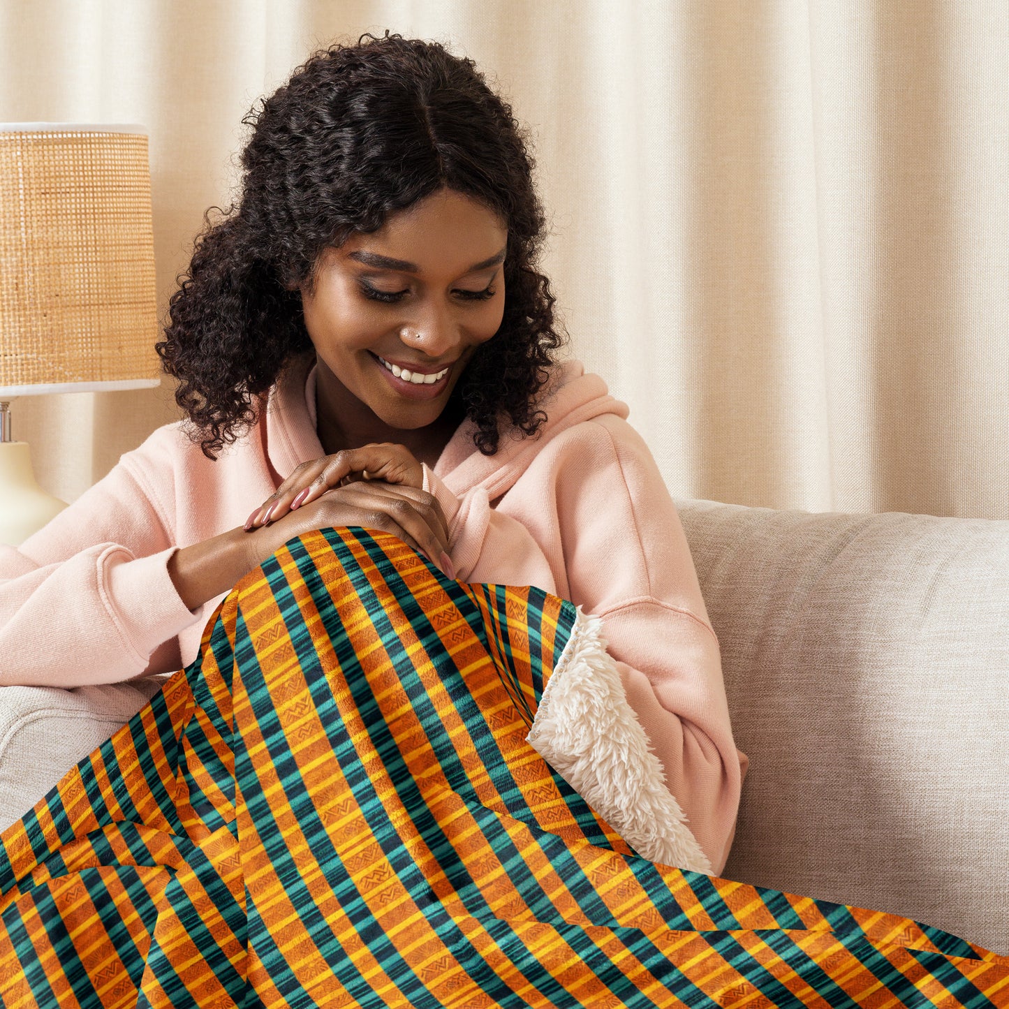 Teal & Tangerine Tapestry Sherpa blanket