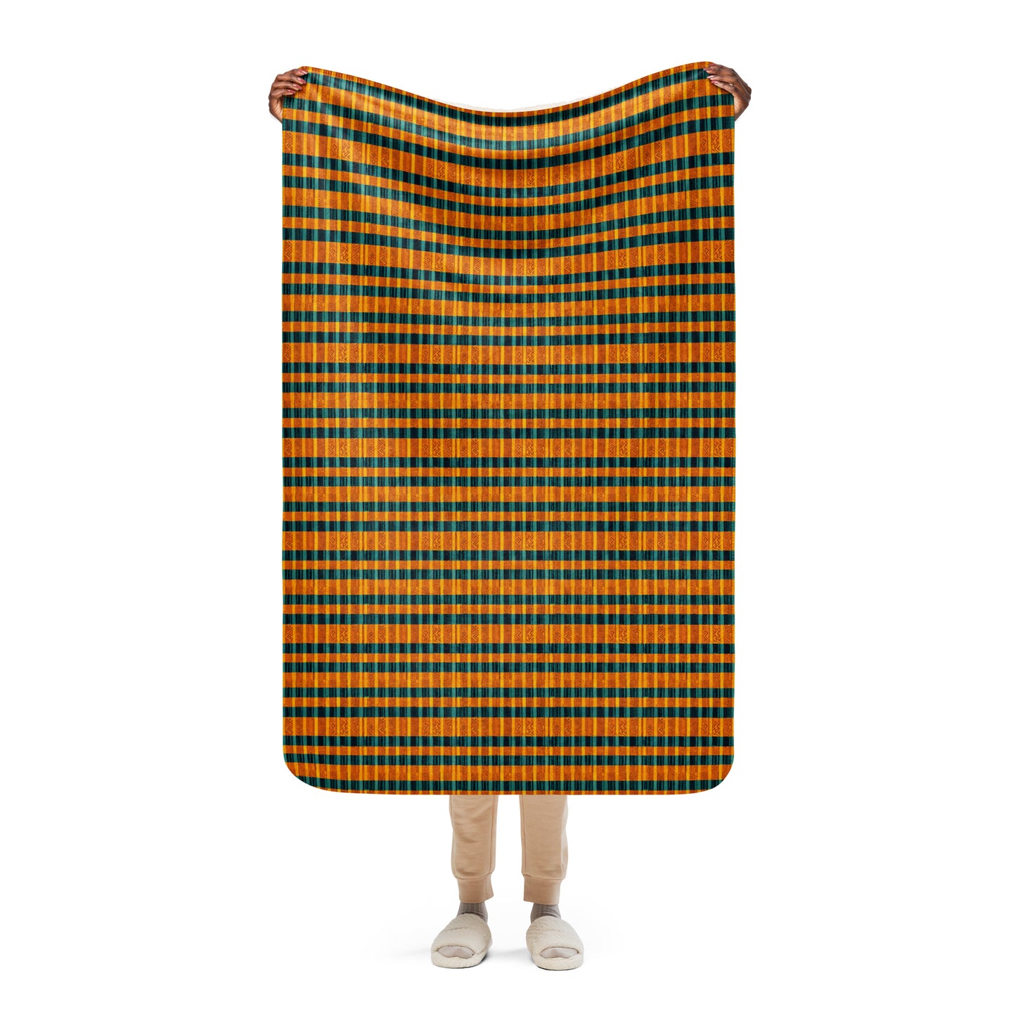 Teal & Tangerine Tapestry Sherpa blanket