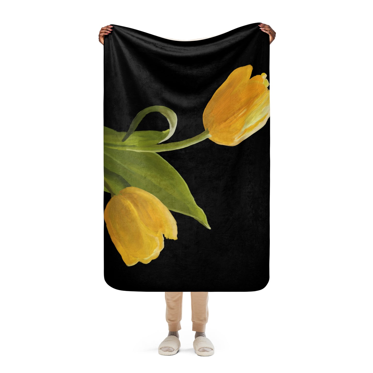 Sue’s Yellow Tulips Sherpa blanket