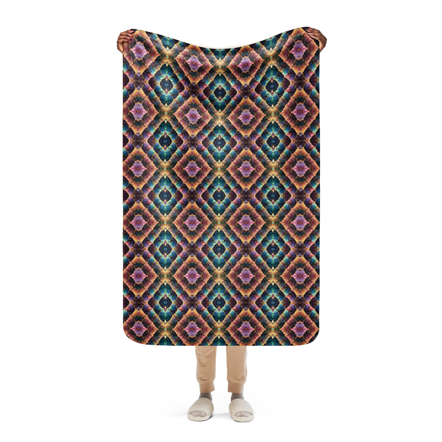 Joannesong, the Prismatic Wilderness Muse Sherpa blanket