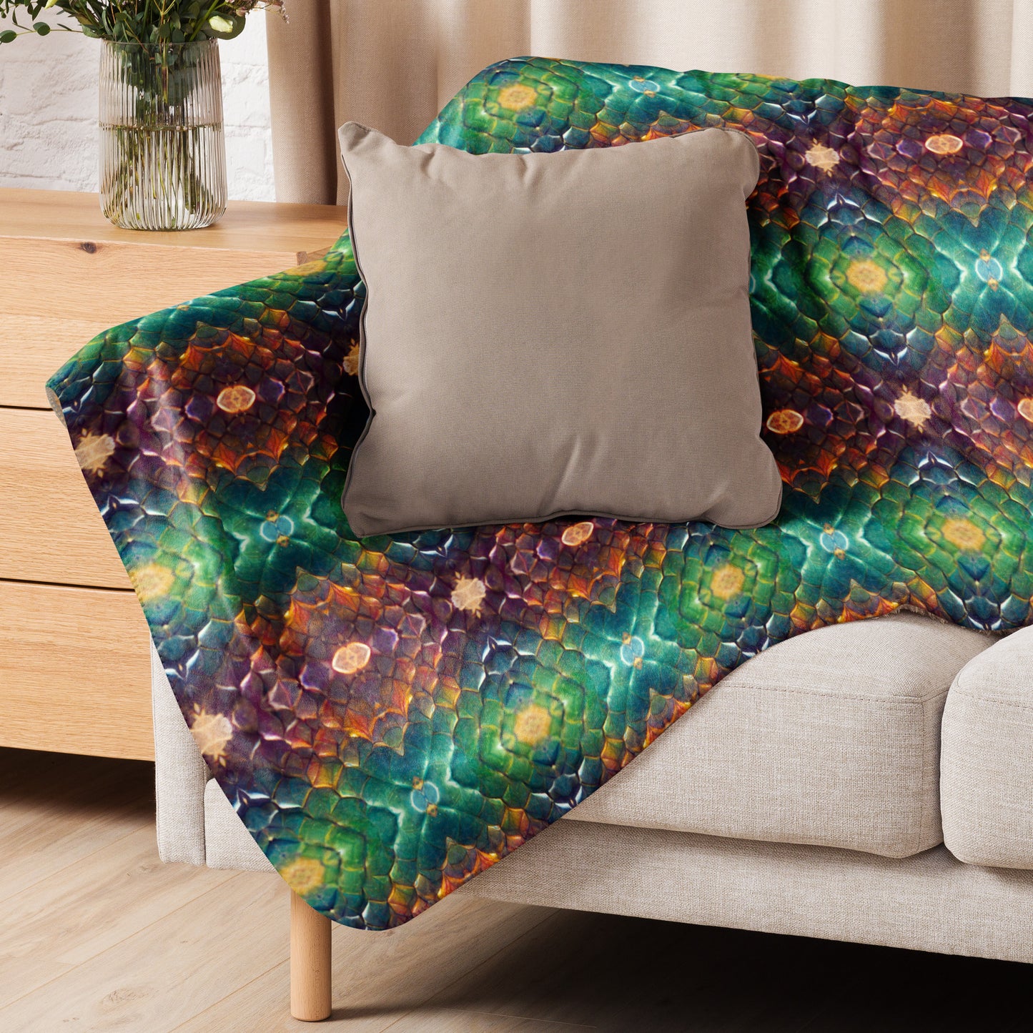 Prismijimmy, the Rainbow Guardian Dragon Sherpa blanket