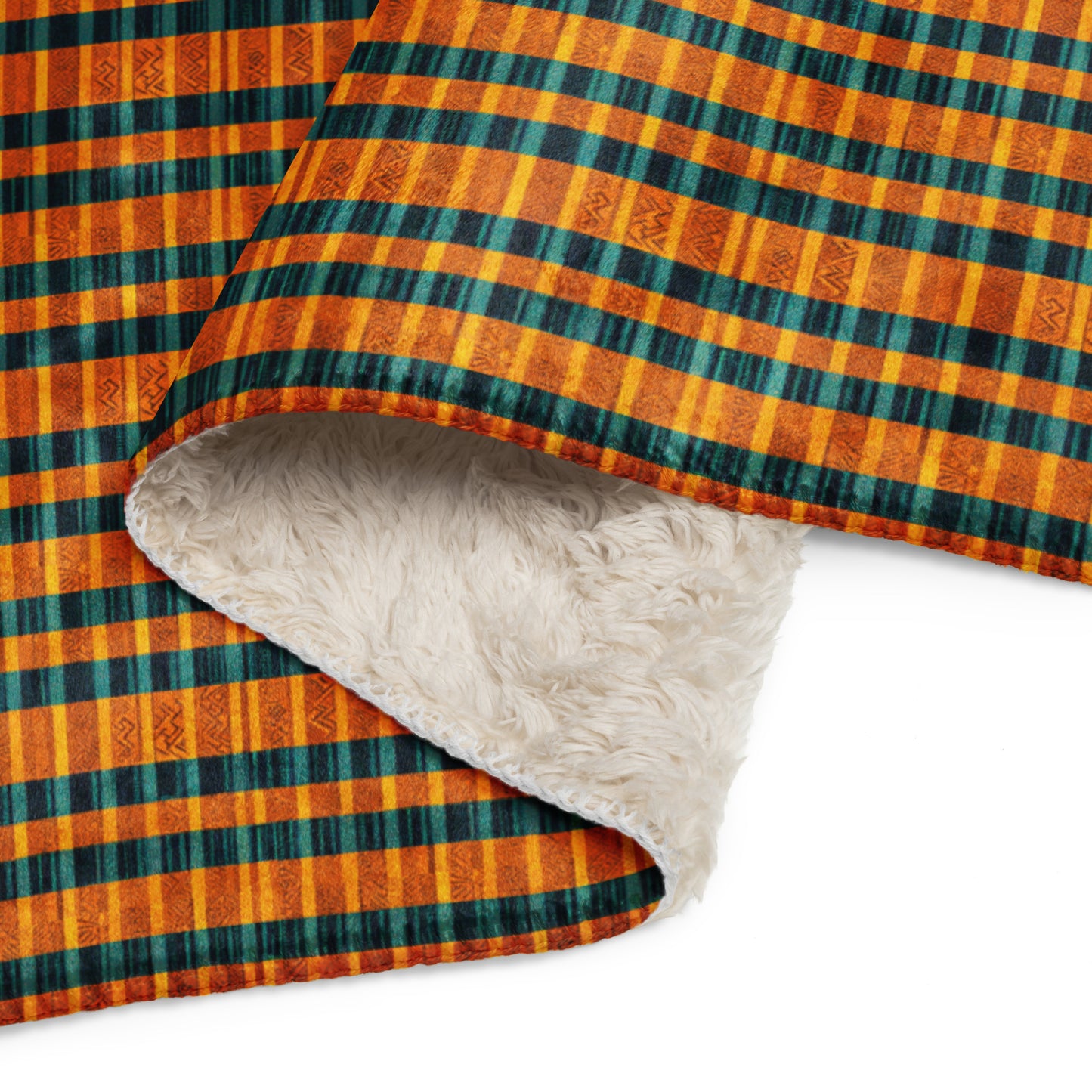 Teal & Tangerine Tapestry Sherpa blanket