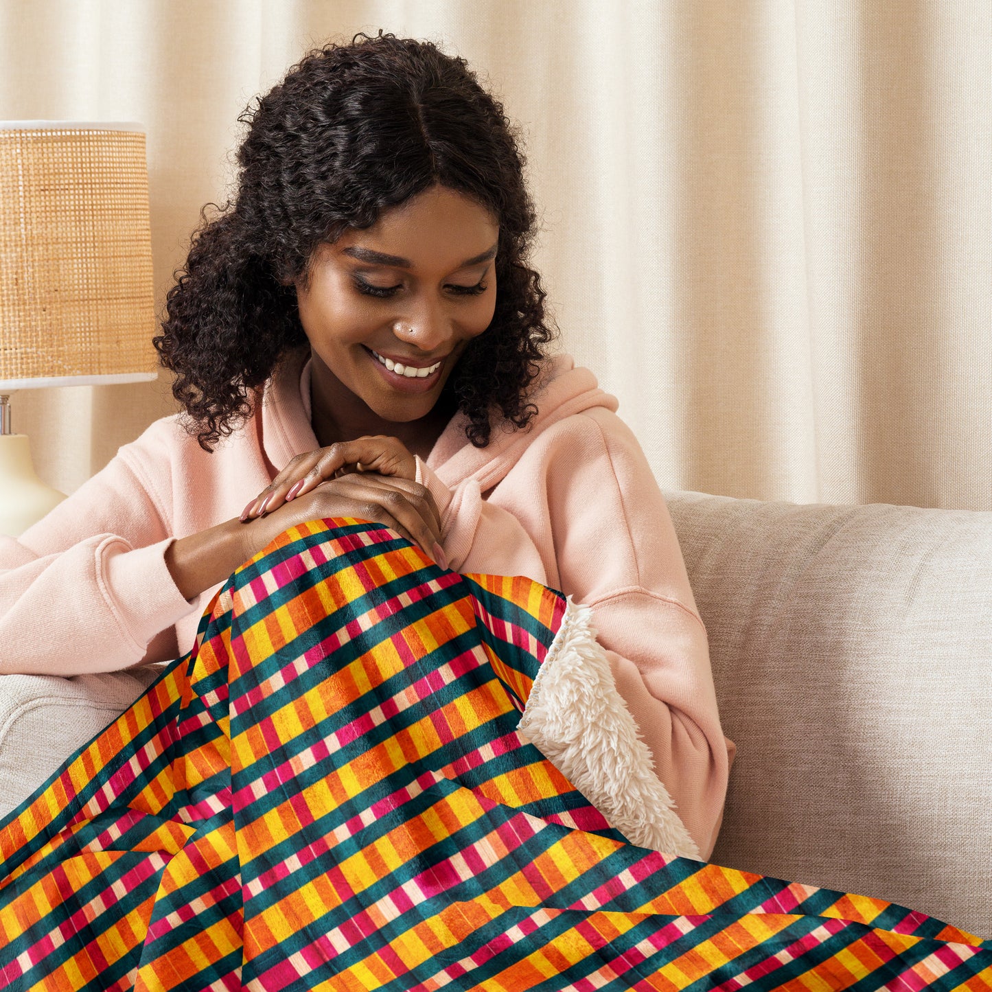 Tropical Fiesta Plaid Sherpa blanket