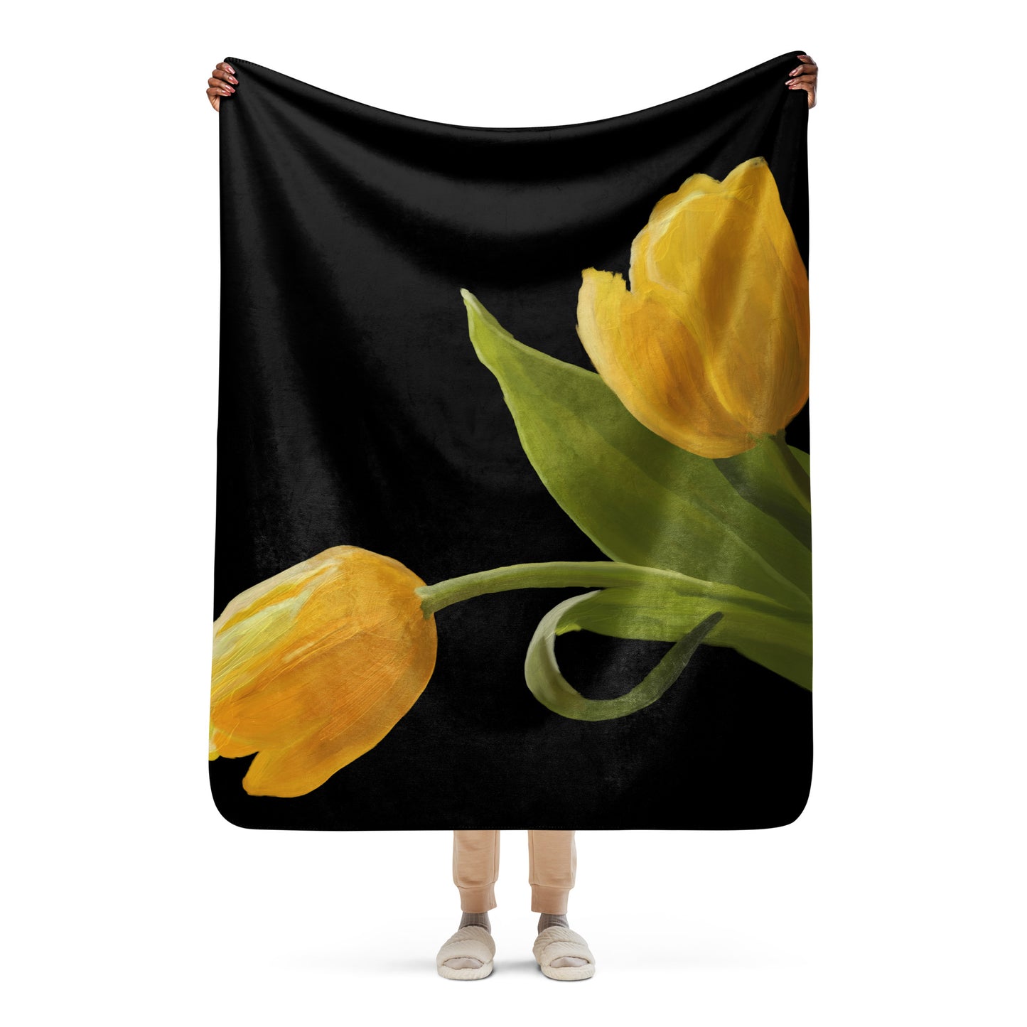 Sue’s Yellow Tulips Sherpa blanket