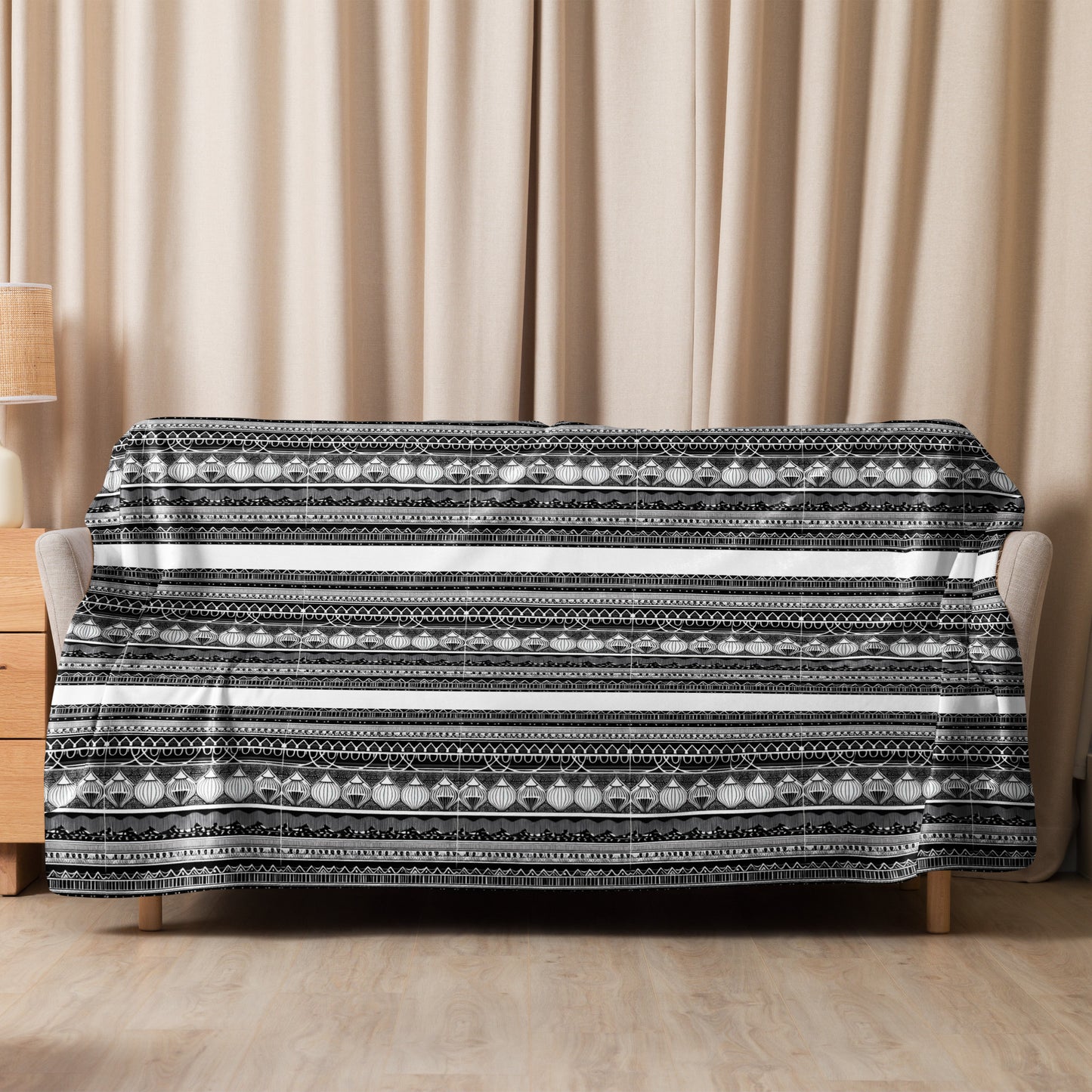 Monochrome Lanterns Sherpa blanket