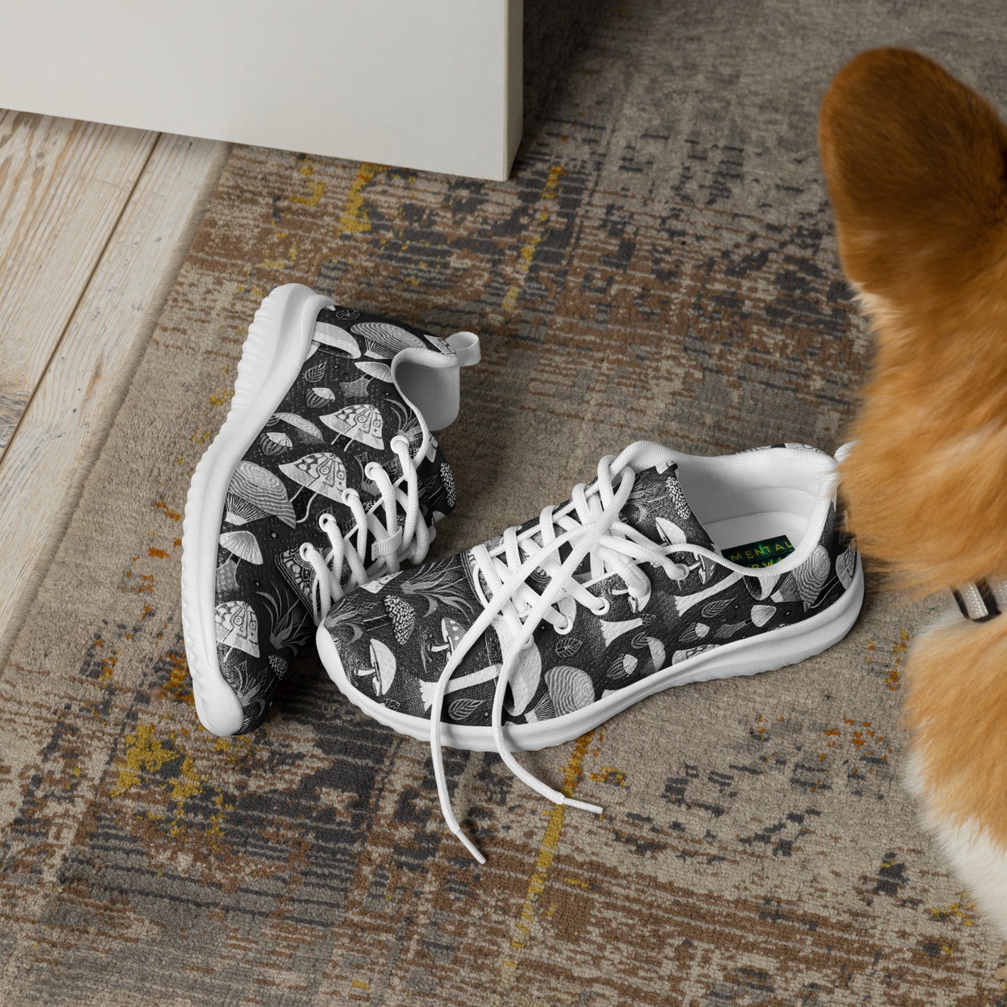 Whimsical Mushrooms in B&W Women’s athletic shoes