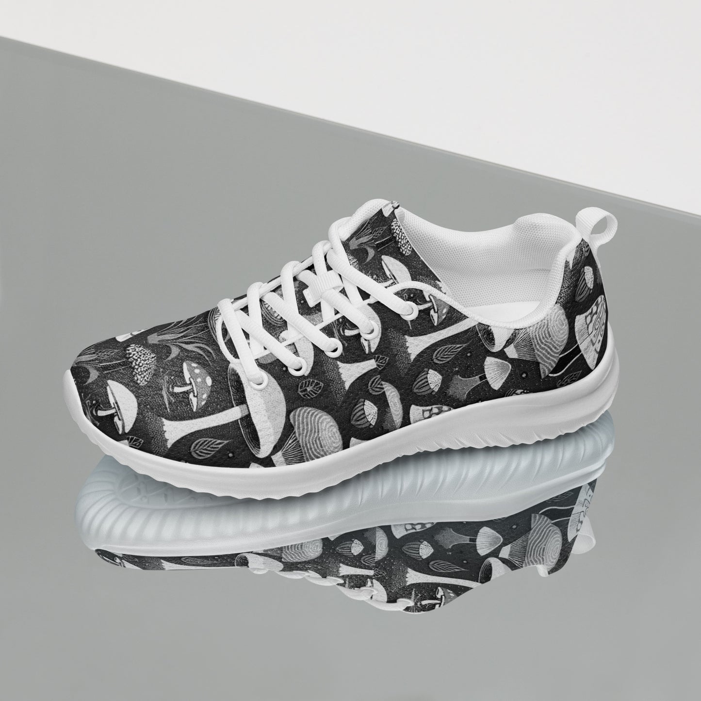 Whimsical Mushrooms in B&W Women’s athletic shoes