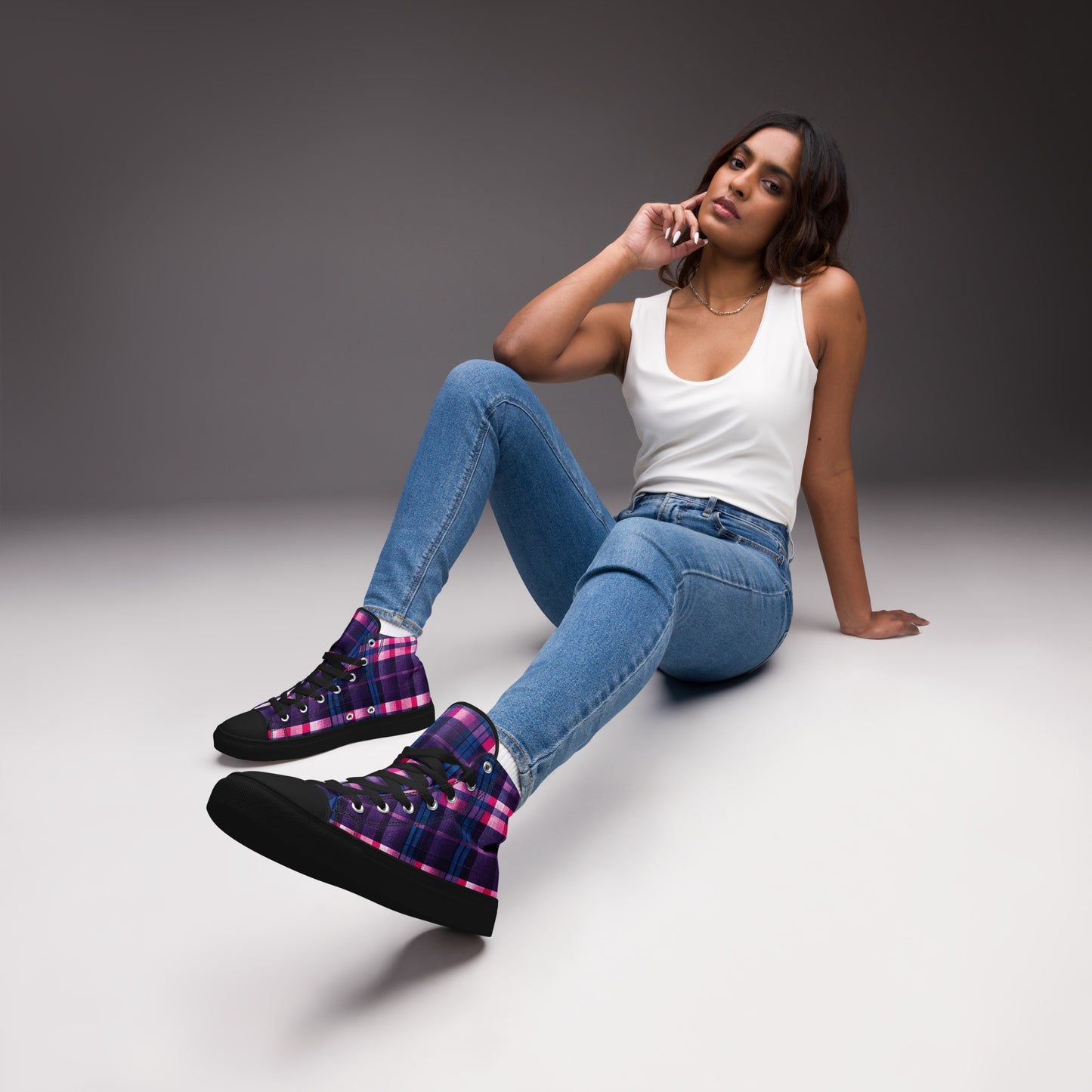 Berry Delight Plaid Women’s high top canvas shoes