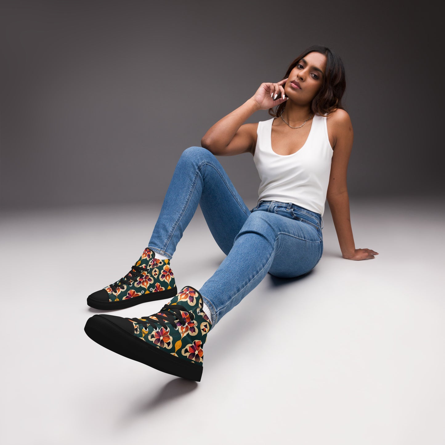 Ifrane’s Rainbow Blossoms Women’s high top canvas shoes