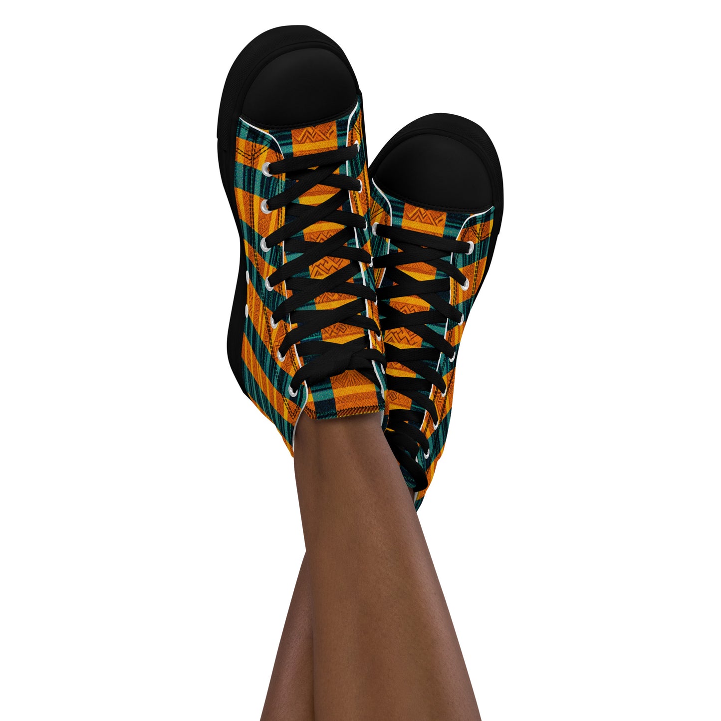 Teal & Tangerine Tapestry Women’s high top canvas shoes