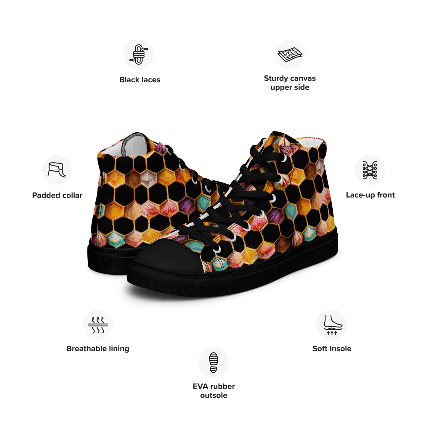 Beehive Lattice Love Women’s high top canvas shoes