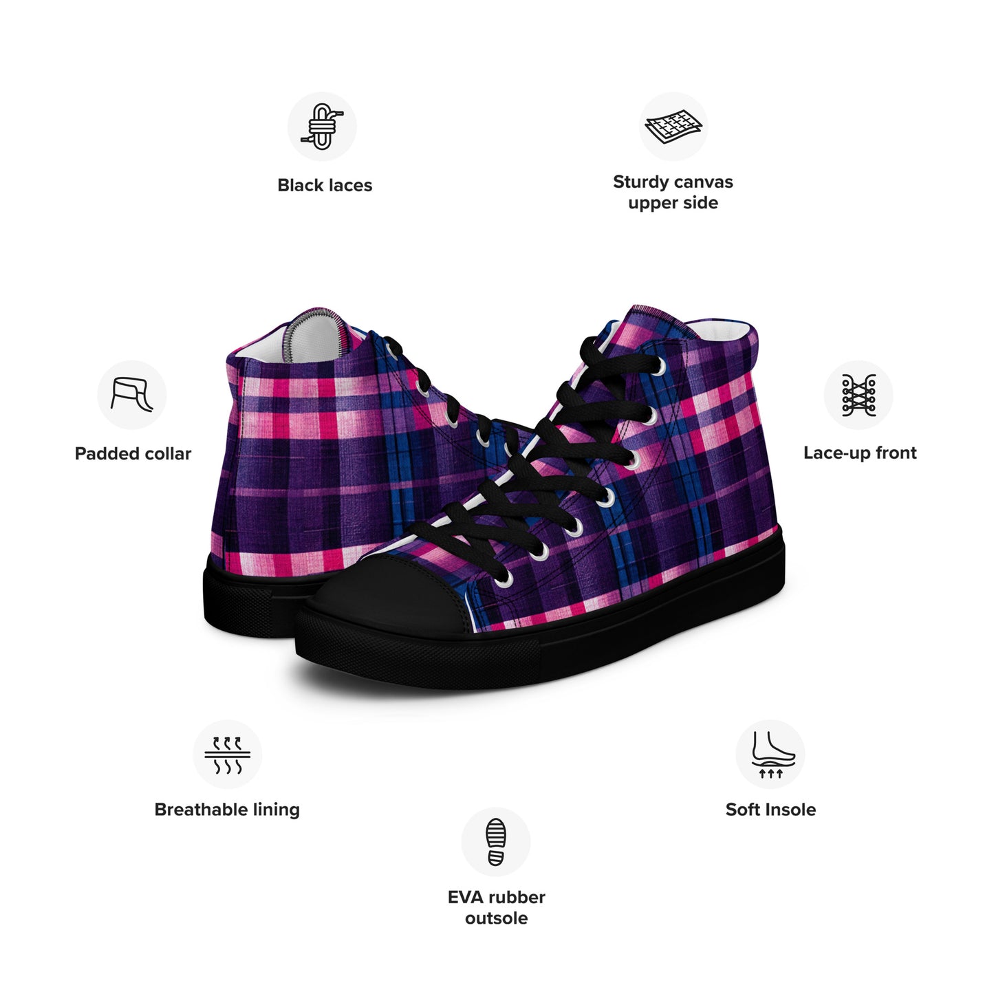 Berry Delight Plaid Women’s high top canvas shoes