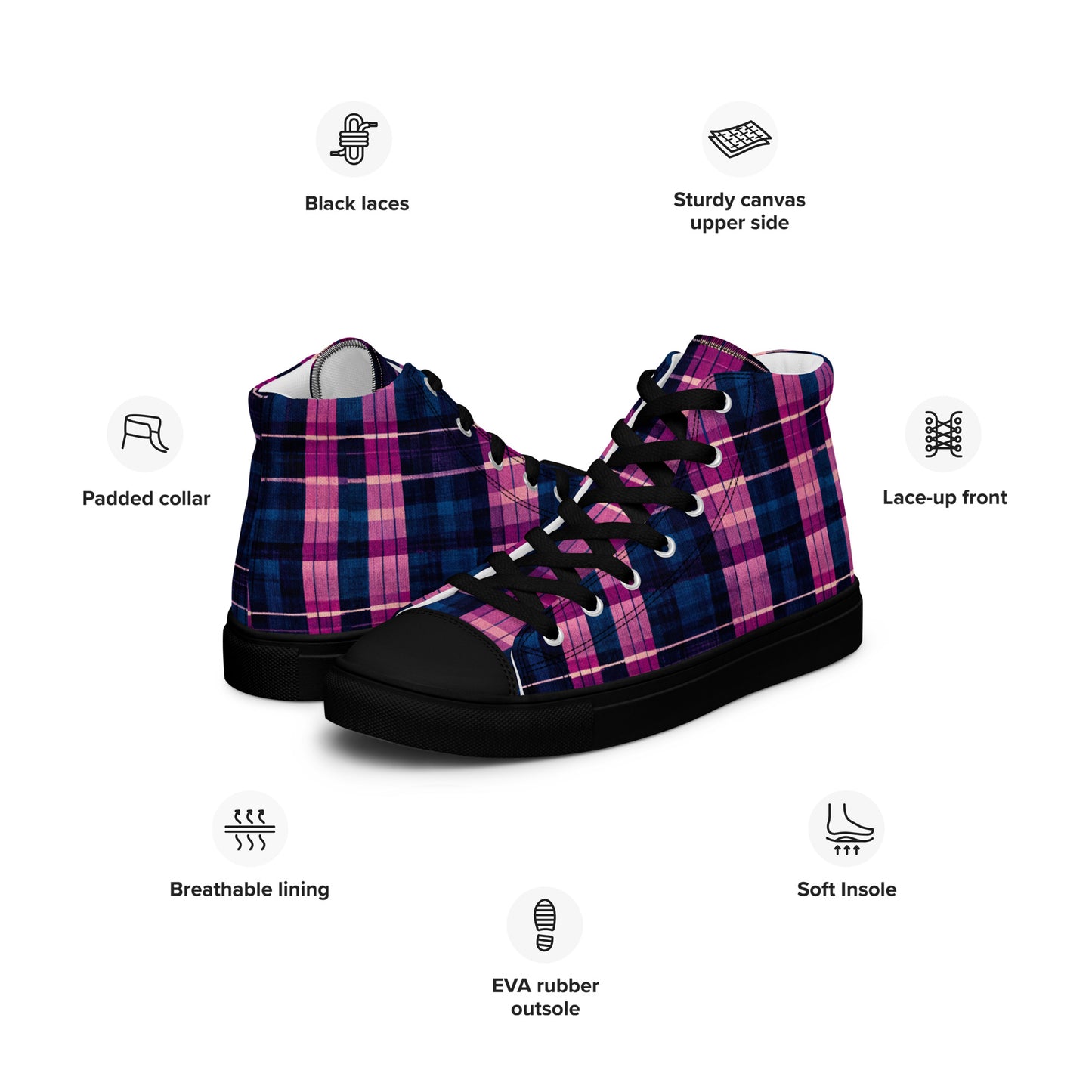 Blueberry Bliss Plaid Women’s high top canvas shoes