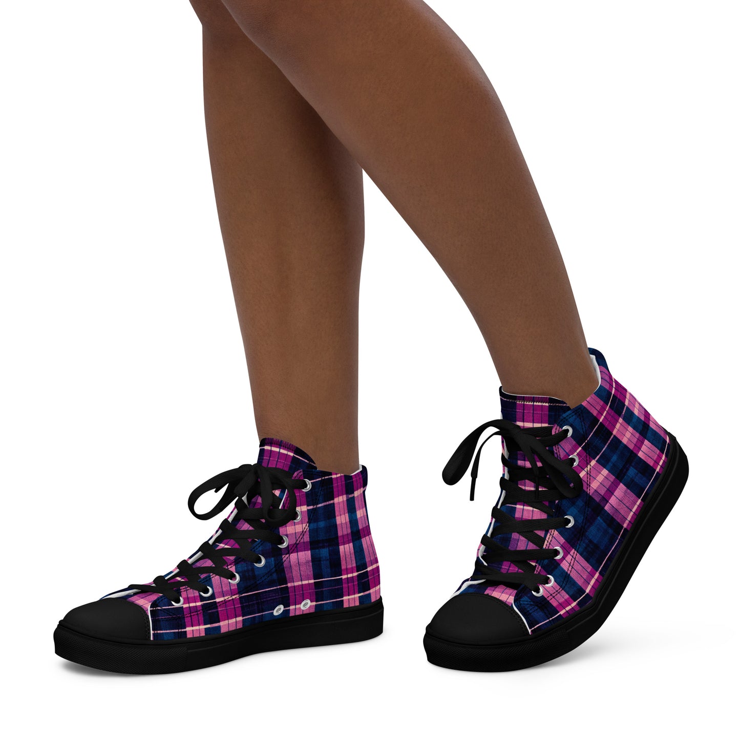 Blueberry Bliss Plaid Women’s high top canvas shoes