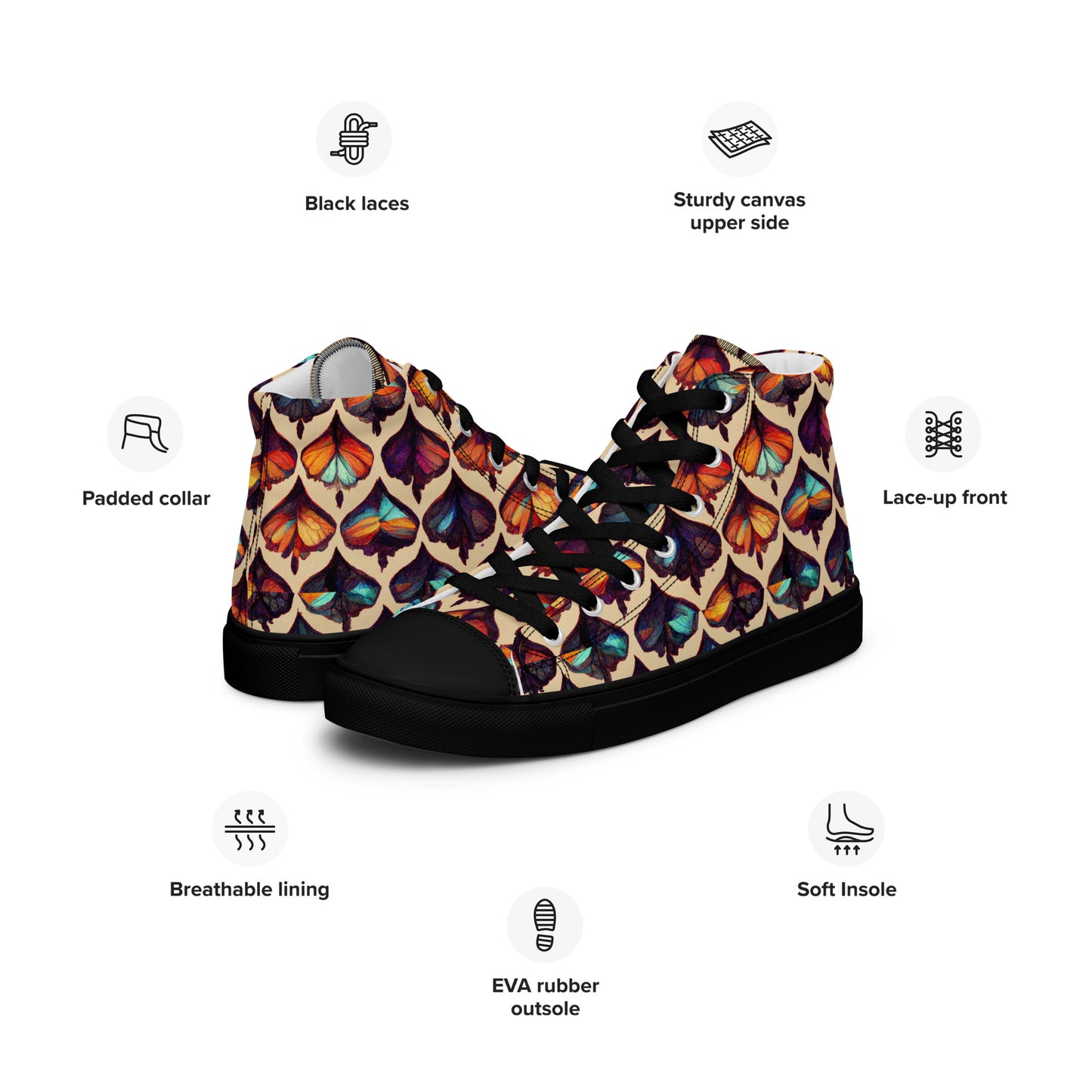 Butterfly Kaleidoscope Women’s high top canvas shoes