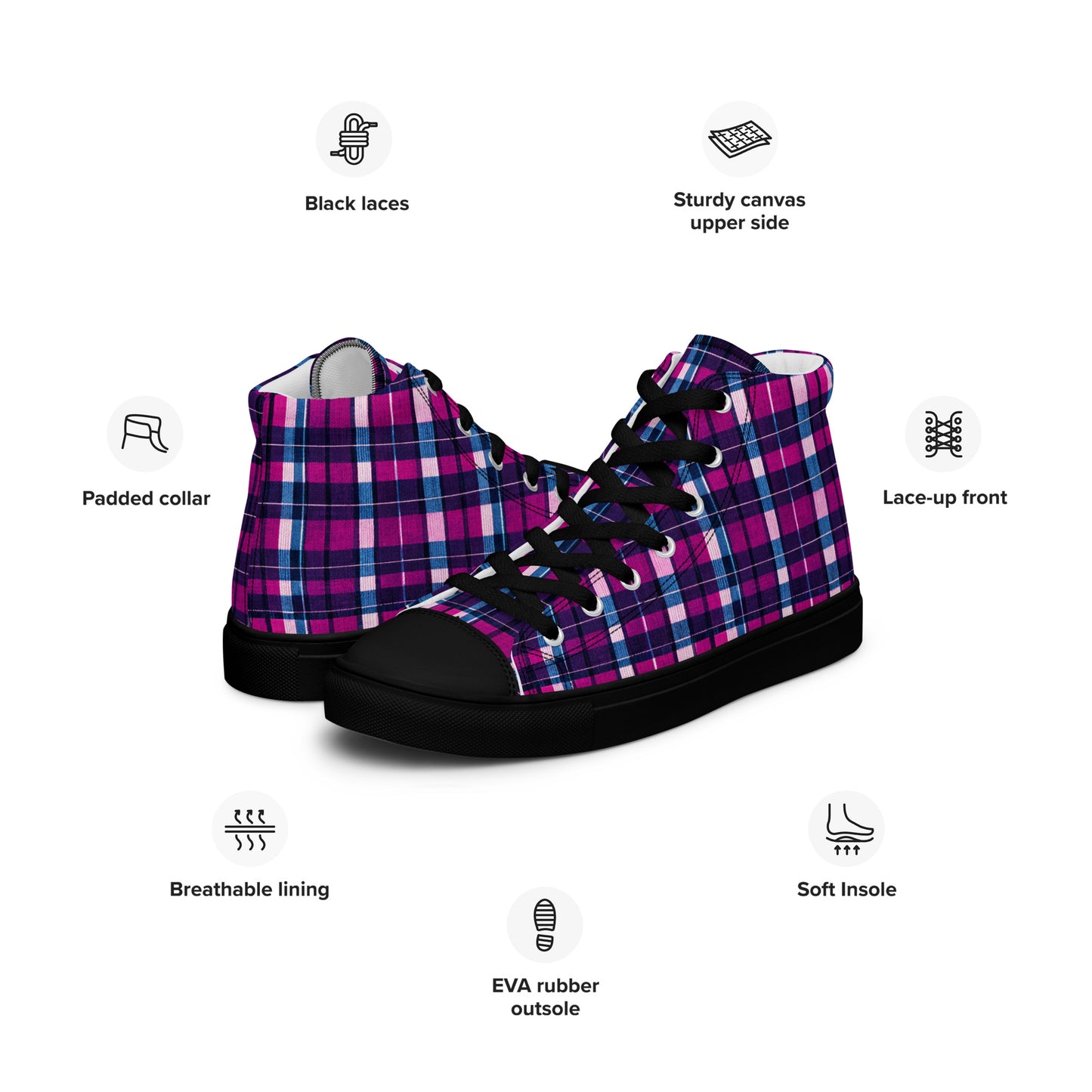 Fuchsia Fusion Check Women’s high top canvas shoes