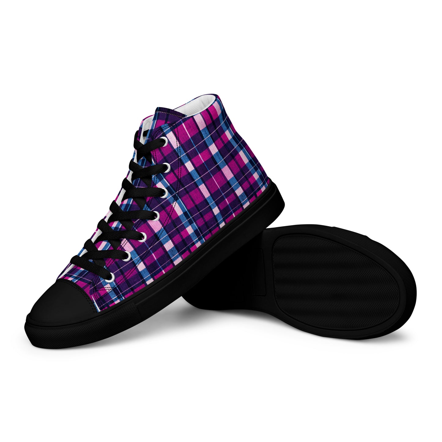 Fuchsia Fusion Check Women’s high top canvas shoes