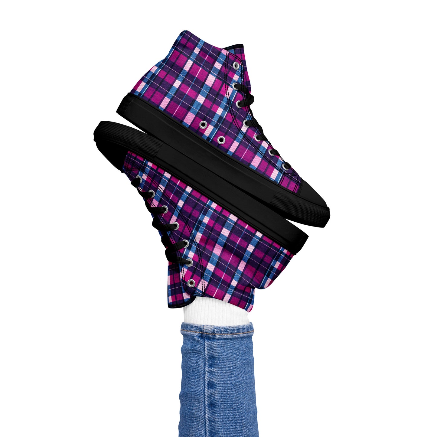 Fuchsia Fusion Check Women’s high top canvas shoes