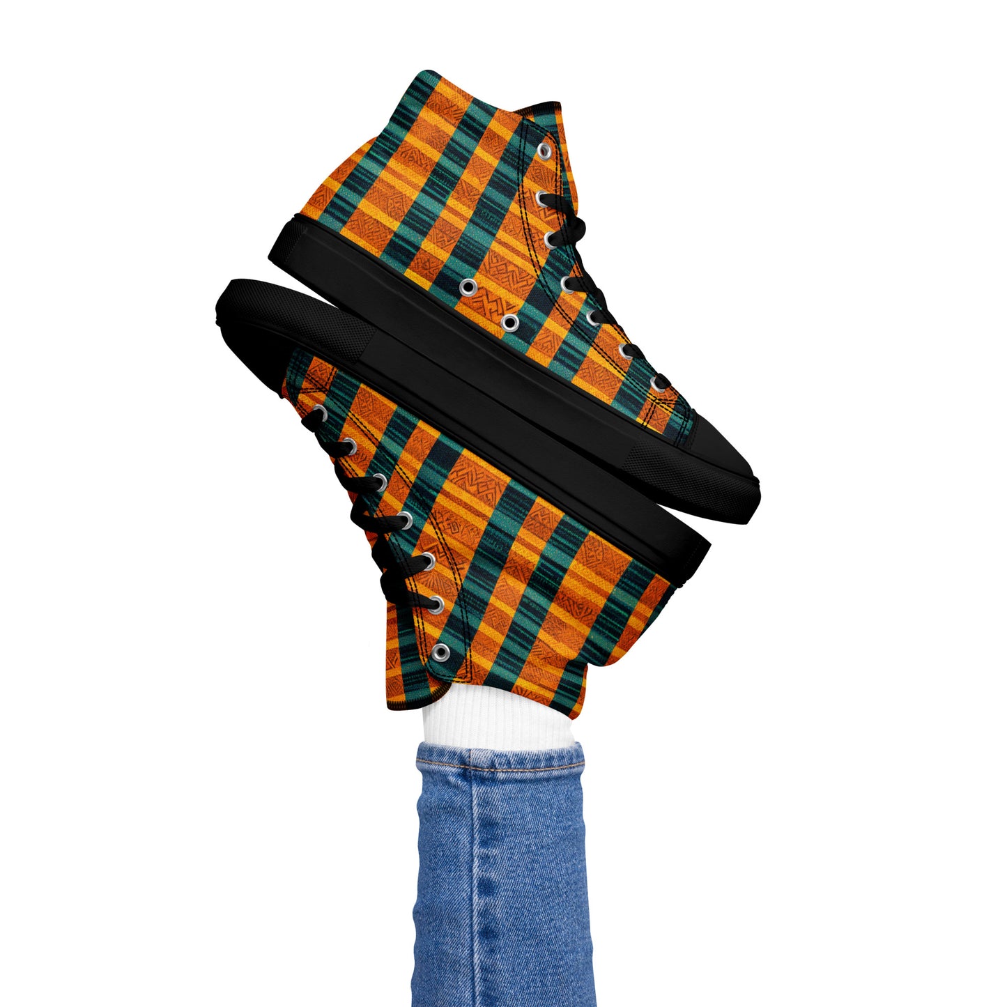 Teal & Tangerine Tapestry Women’s high top canvas shoes