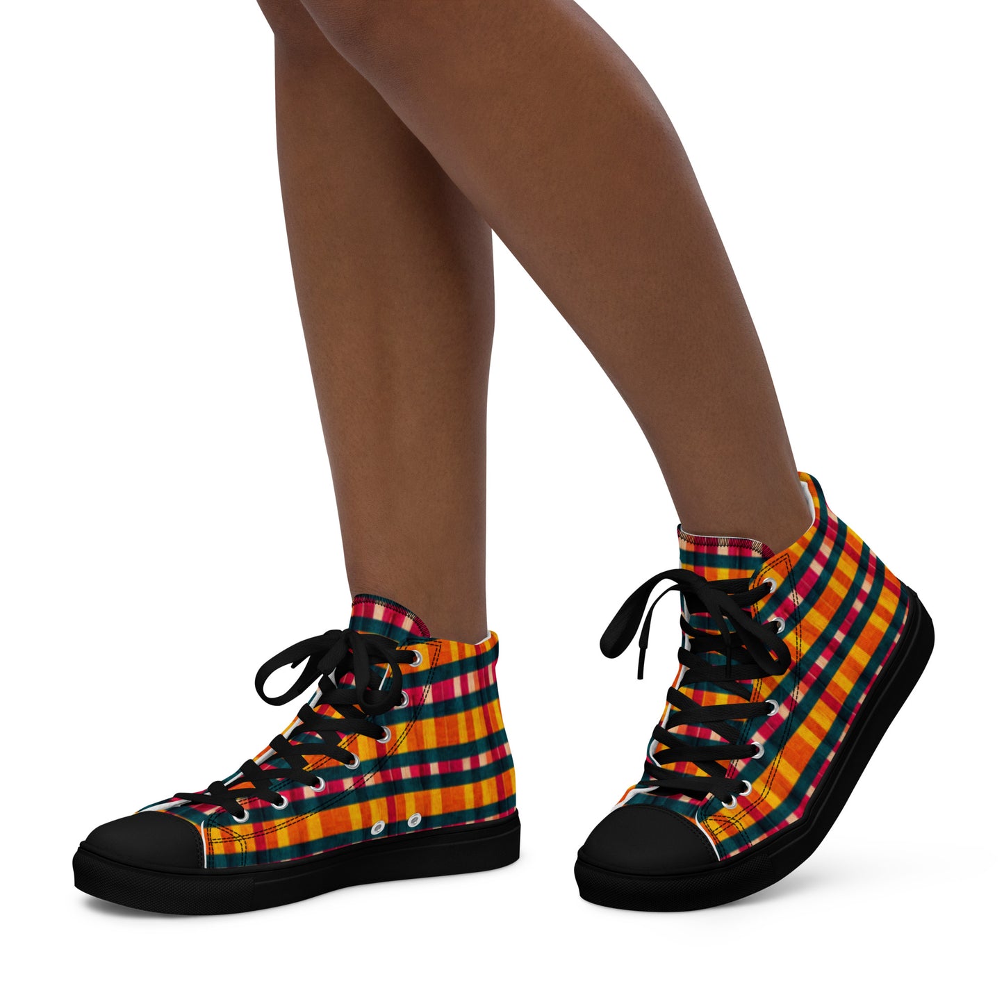 Tropical Fiesta Plaid Women’s high top canvas shoes