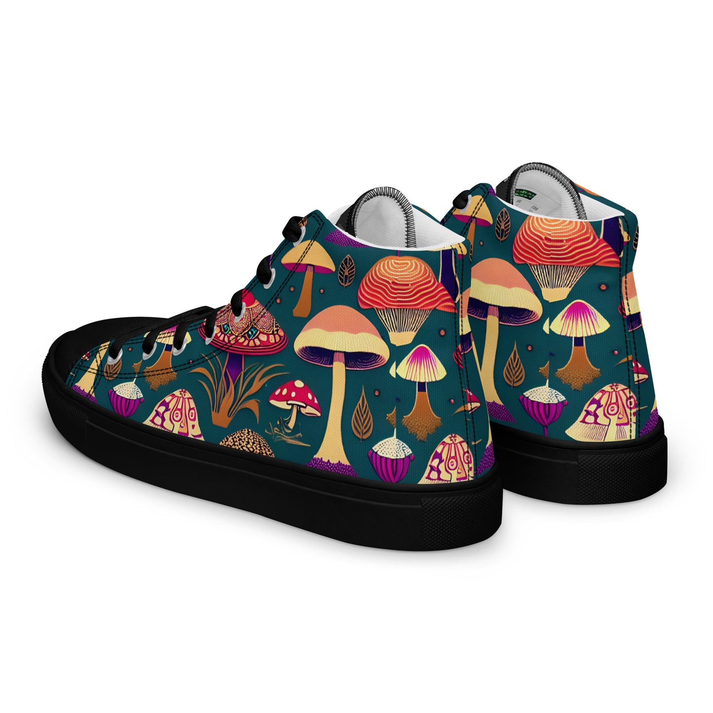 Whimsical Mushrooms on Green Women’s high top canvas shoes