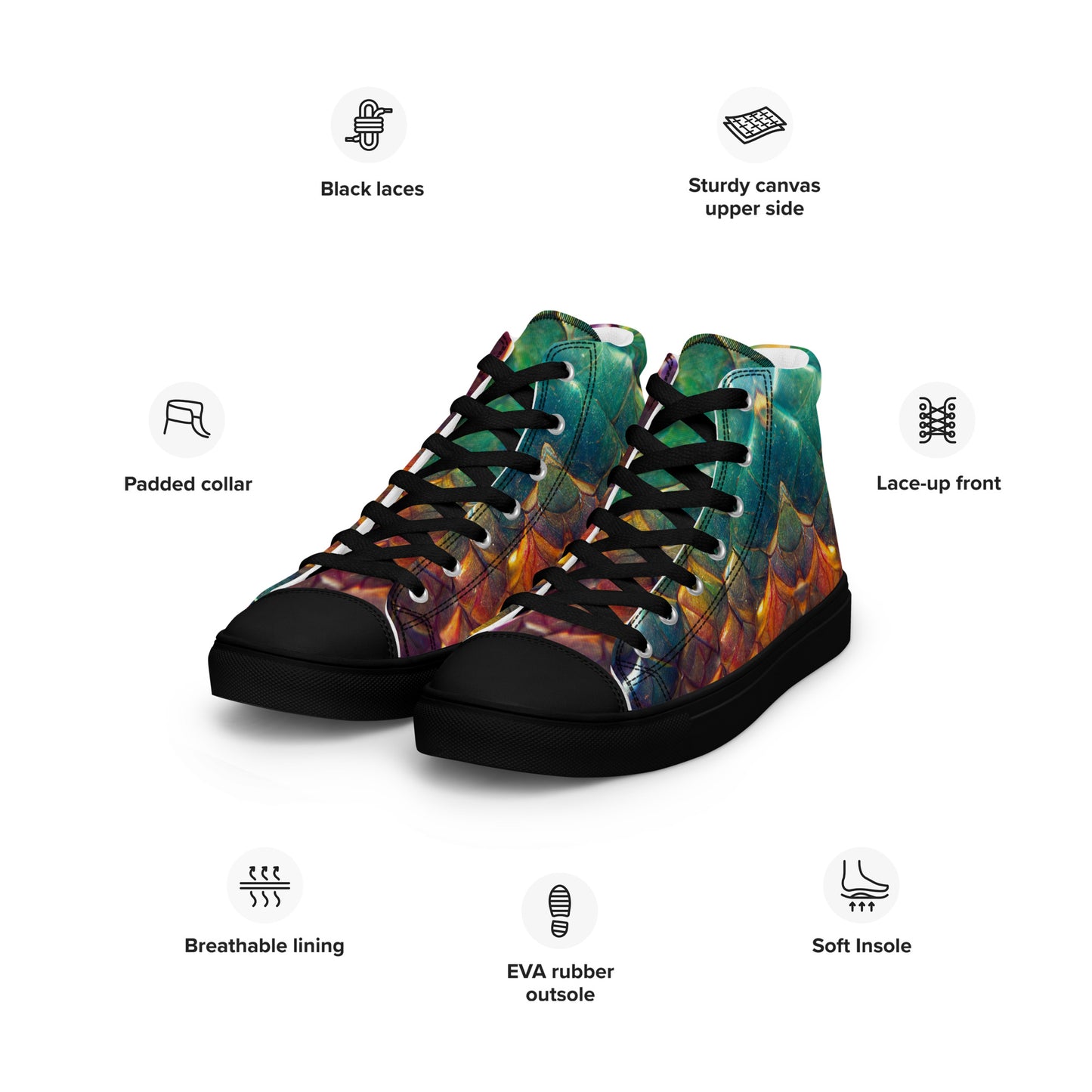 Prismijimmy, the Rainbow Guardian Dragon Women’s high top canvas shoes