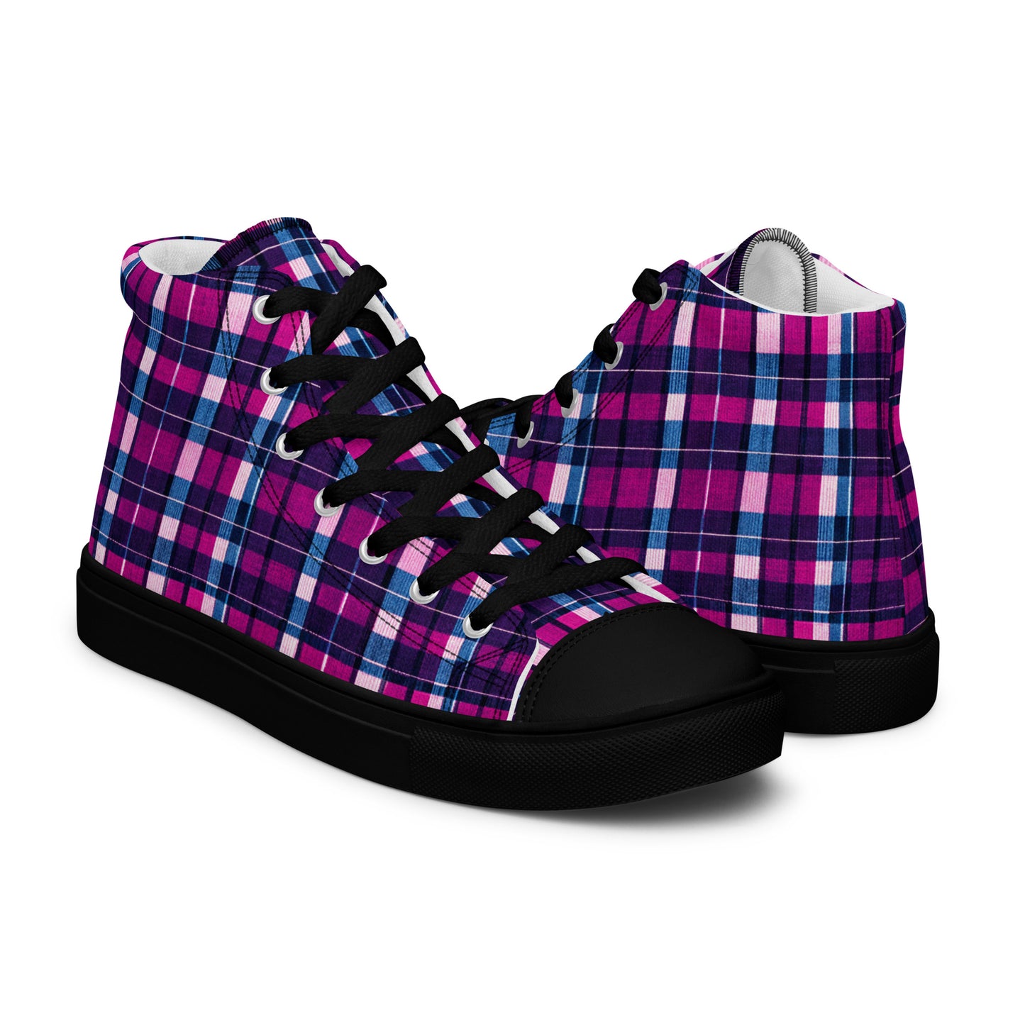 Fuchsia Fusion Check Women’s high top canvas shoes