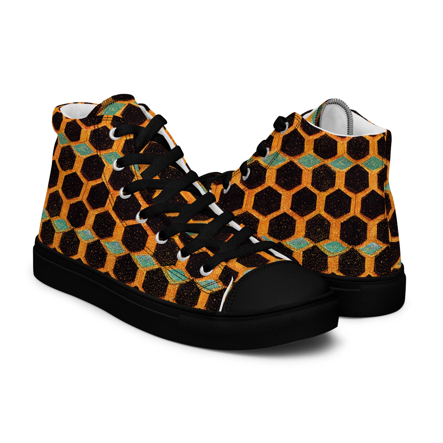 Teal and Gold Bee Bungalow Women’s high top canvas shoes