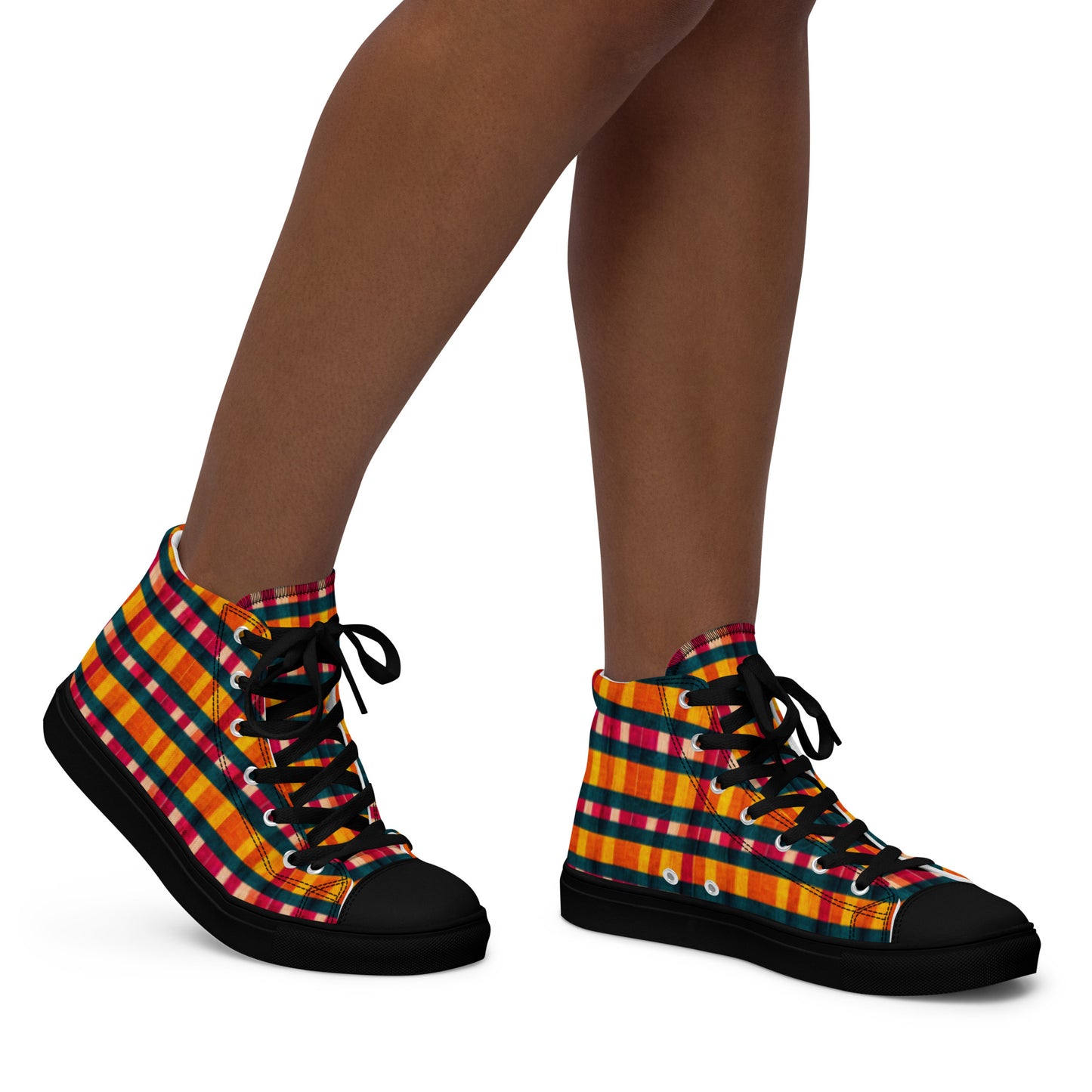 Tropical Fiesta Plaid Women’s high top canvas shoes