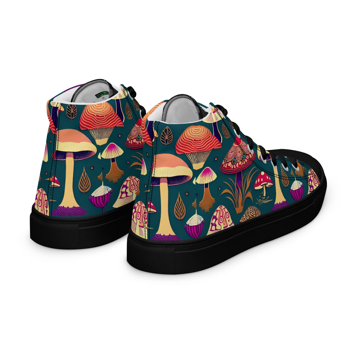 Whimsical Mushrooms on Green Women’s high top canvas shoes