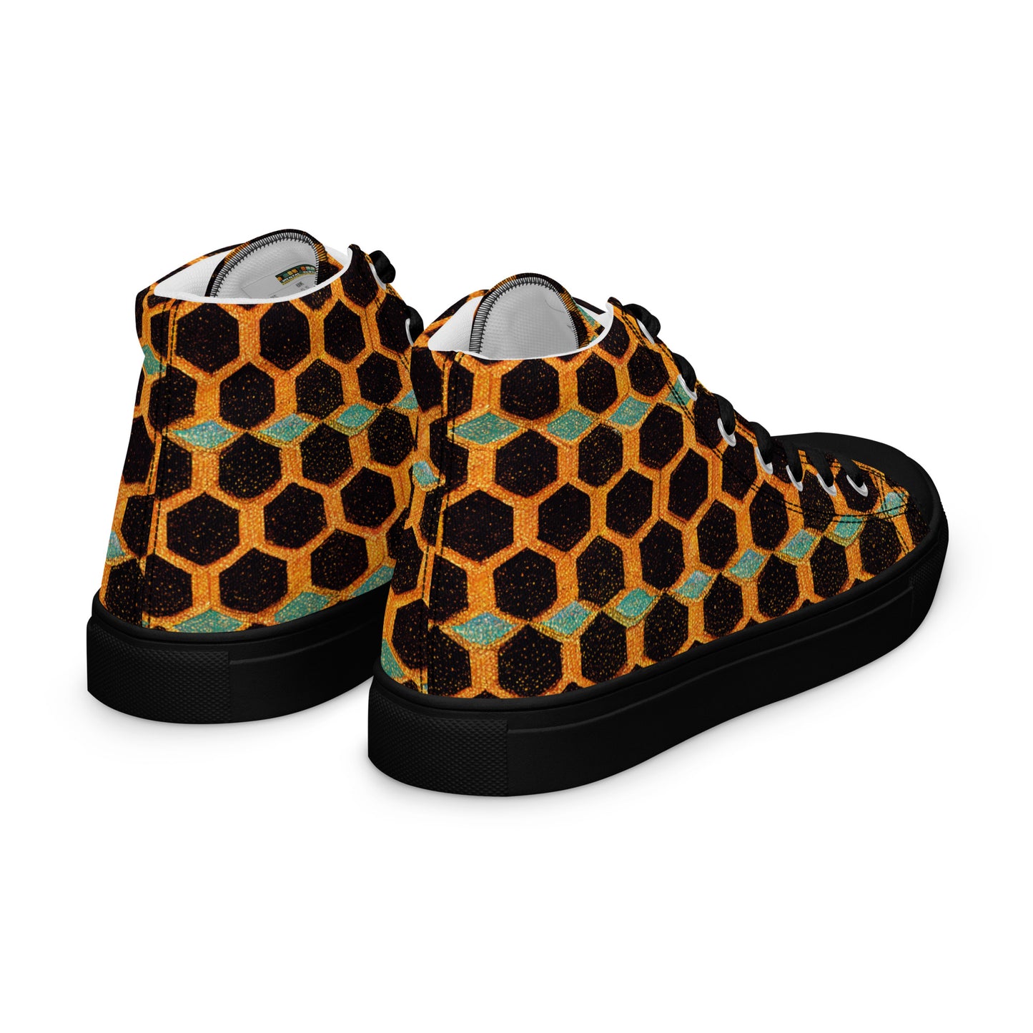 Teal and Gold Bee Bungalow Women’s high top canvas shoes