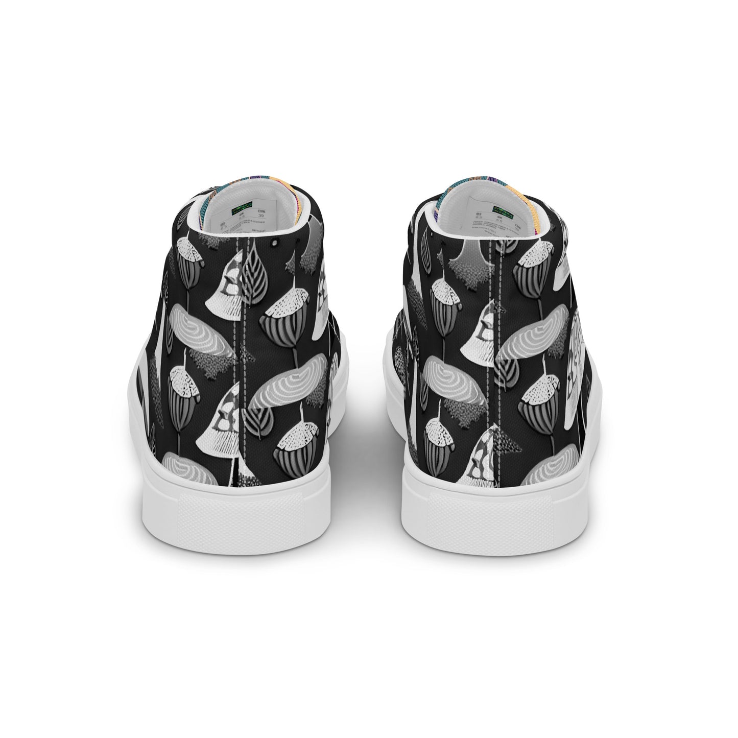 Whimsical Mushrooms in B&W Women’s high top canvas shoes