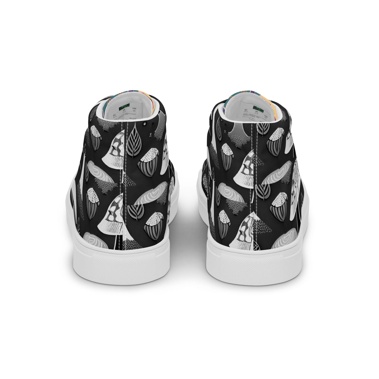 Whimsical Mushrooms in B&W Women’s high top canvas shoes