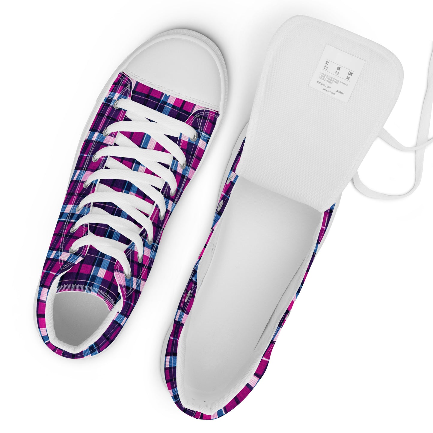 Fuchsia Fusion Check Women’s high top canvas shoes