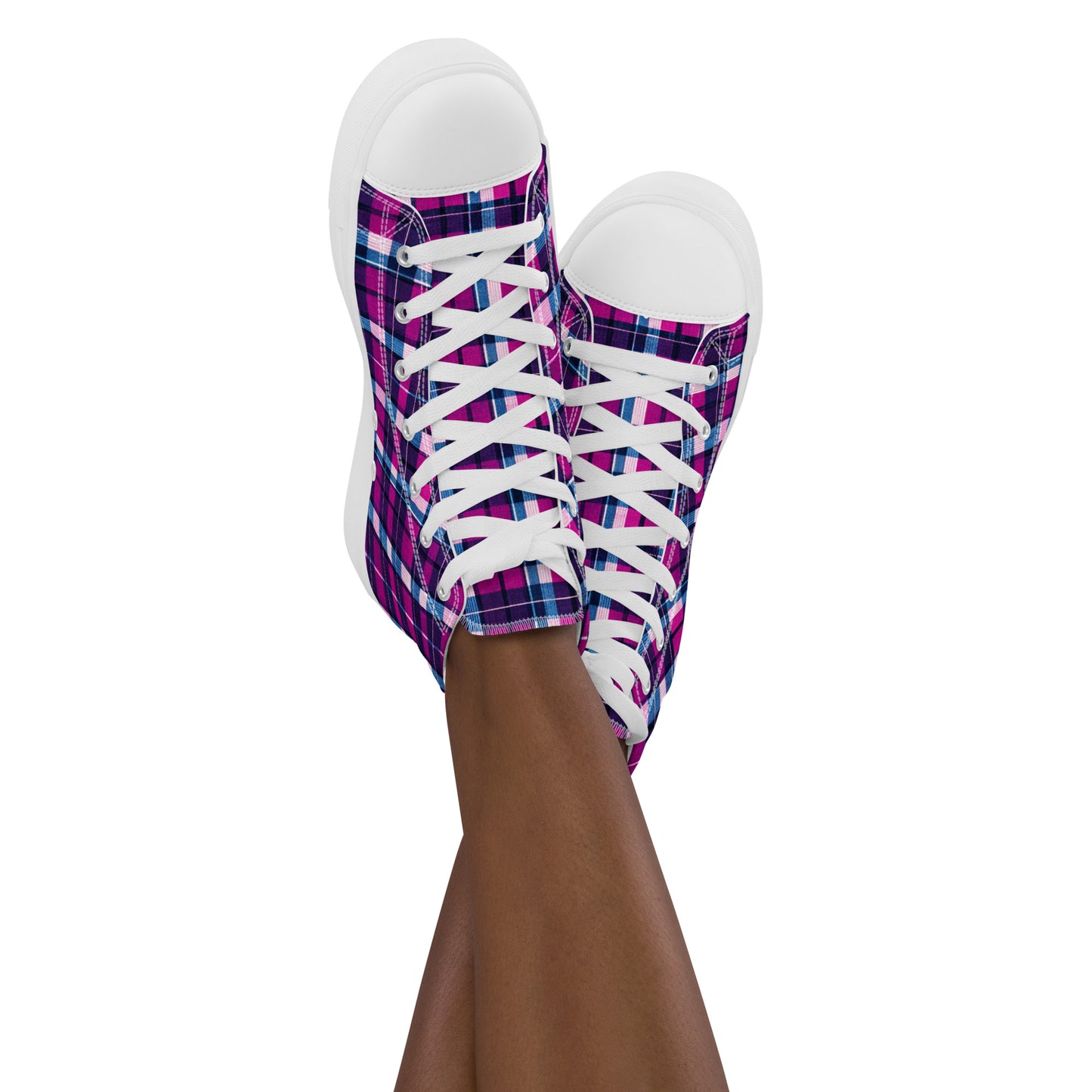 Fuchsia Fusion Check Women’s high top canvas shoes